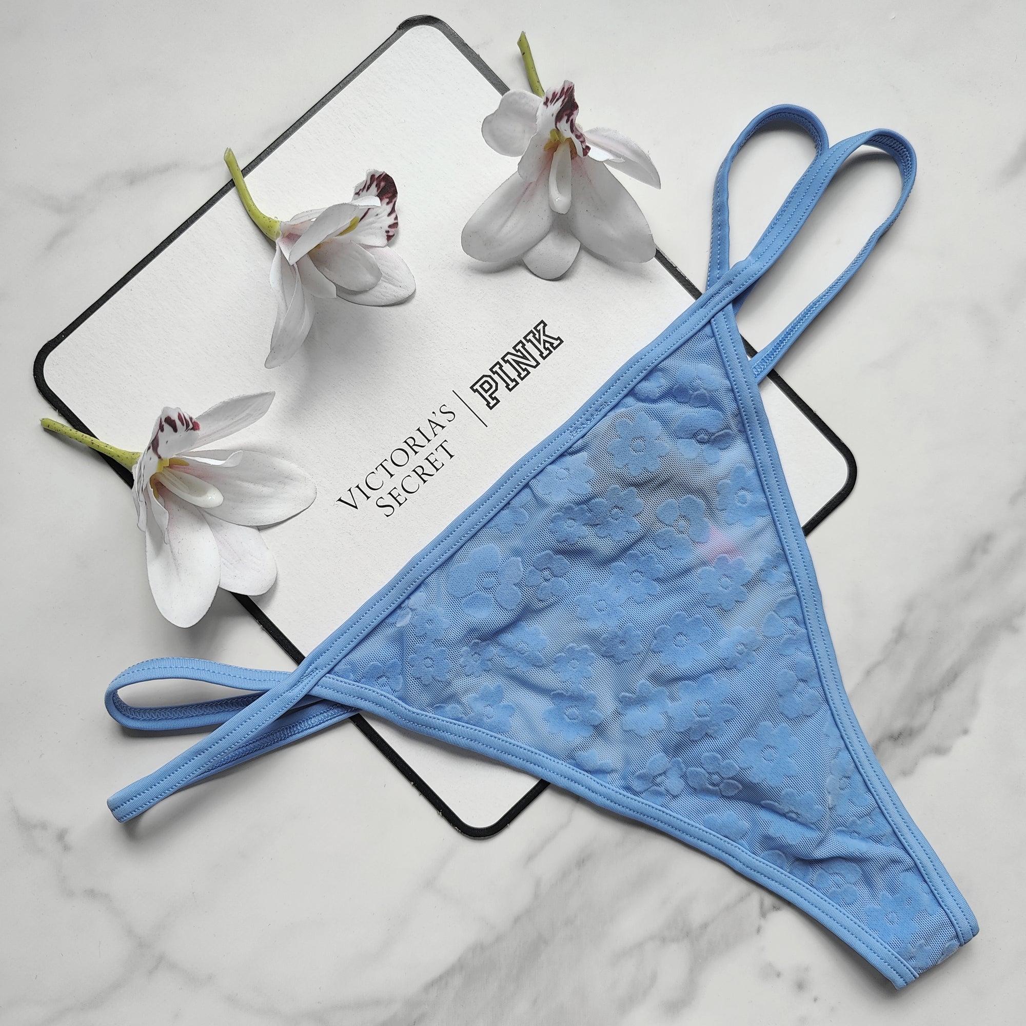 Flocked Mesh Floral Thong Panty