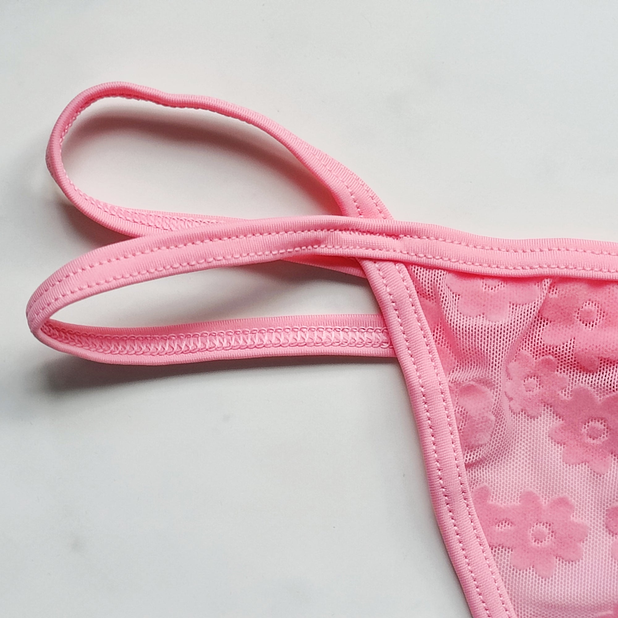 Flocked Mesh Floral Thong Panty