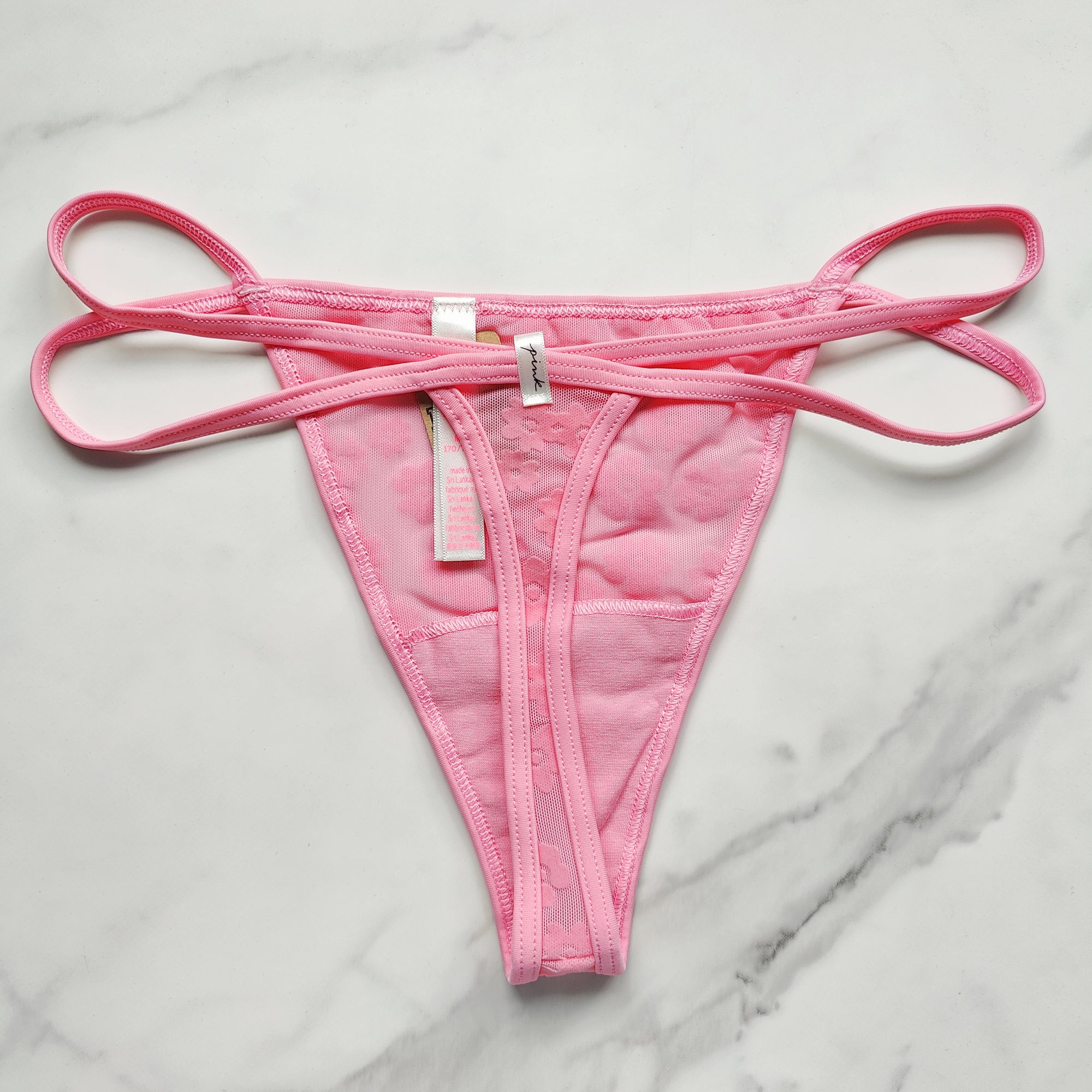 Flocked Mesh Floral Thong Panty