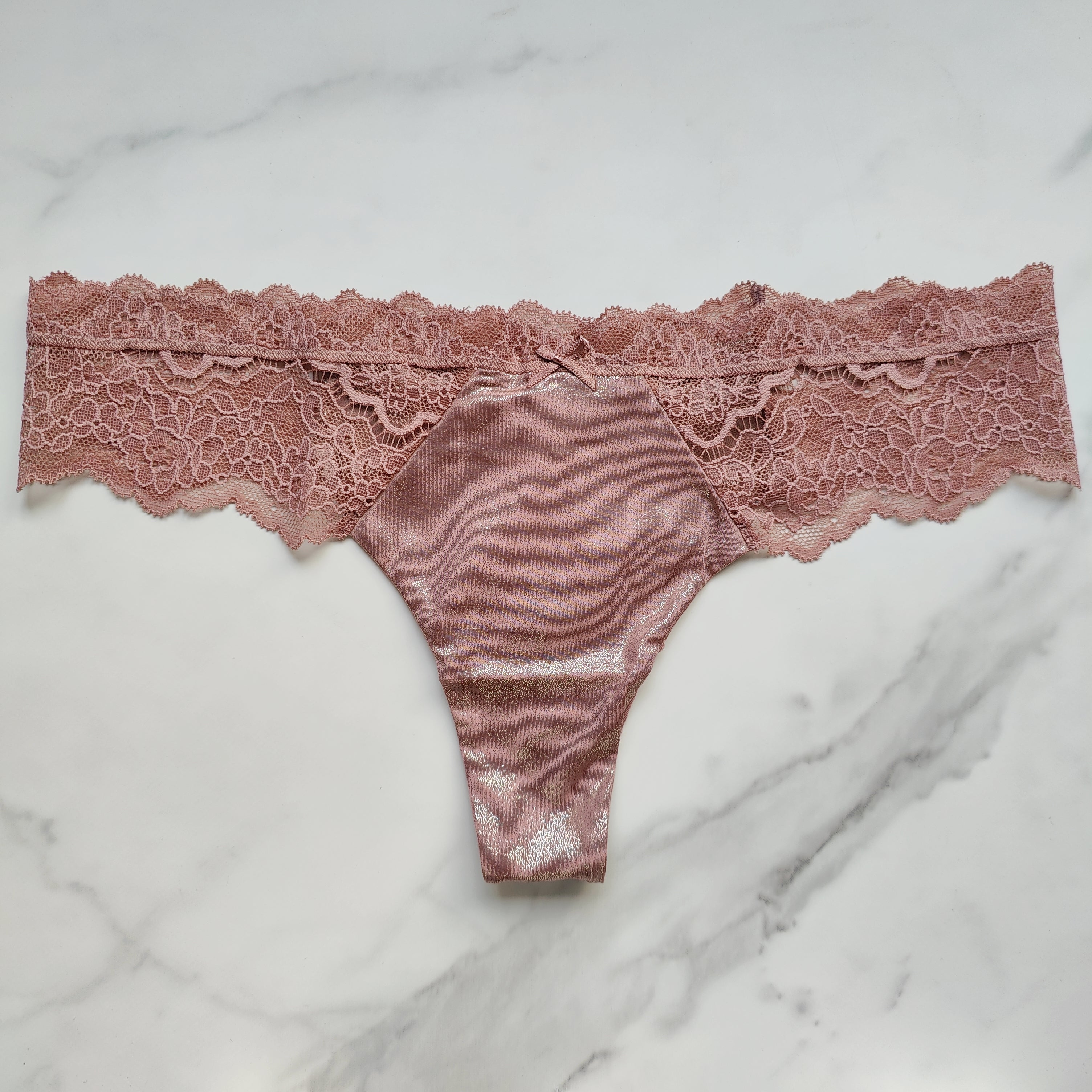 Dream Angels Lace-Trim Smooth Shimmer Thong Panty