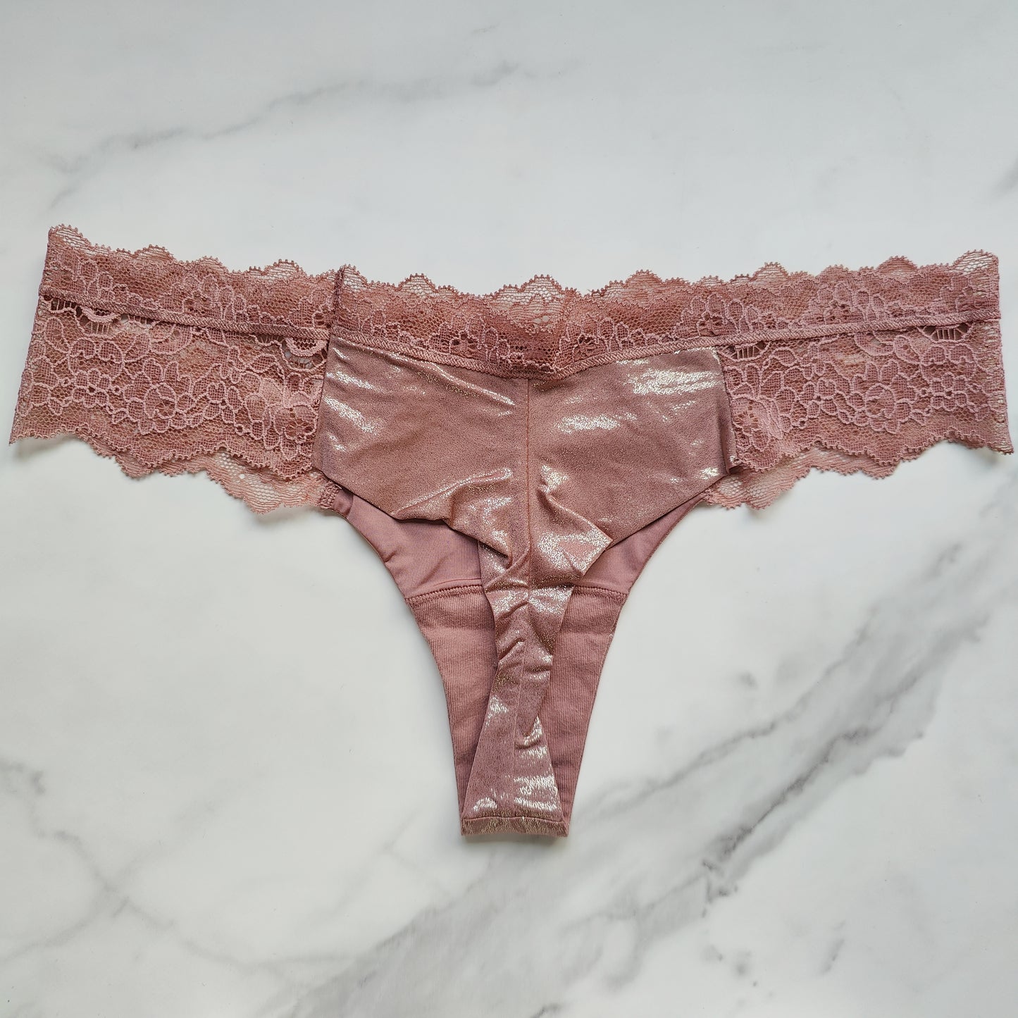 Dream Angels Lace-Trim Smooth Shimmer Thong Panty