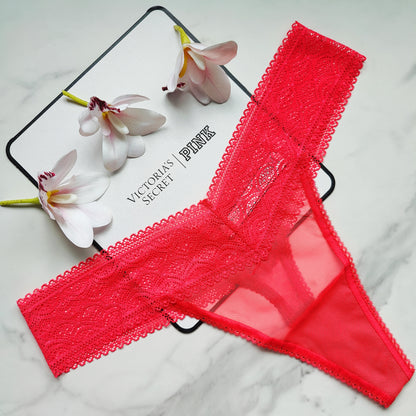 The Lacie Lace-Waist Mesh Detail Thong Panty