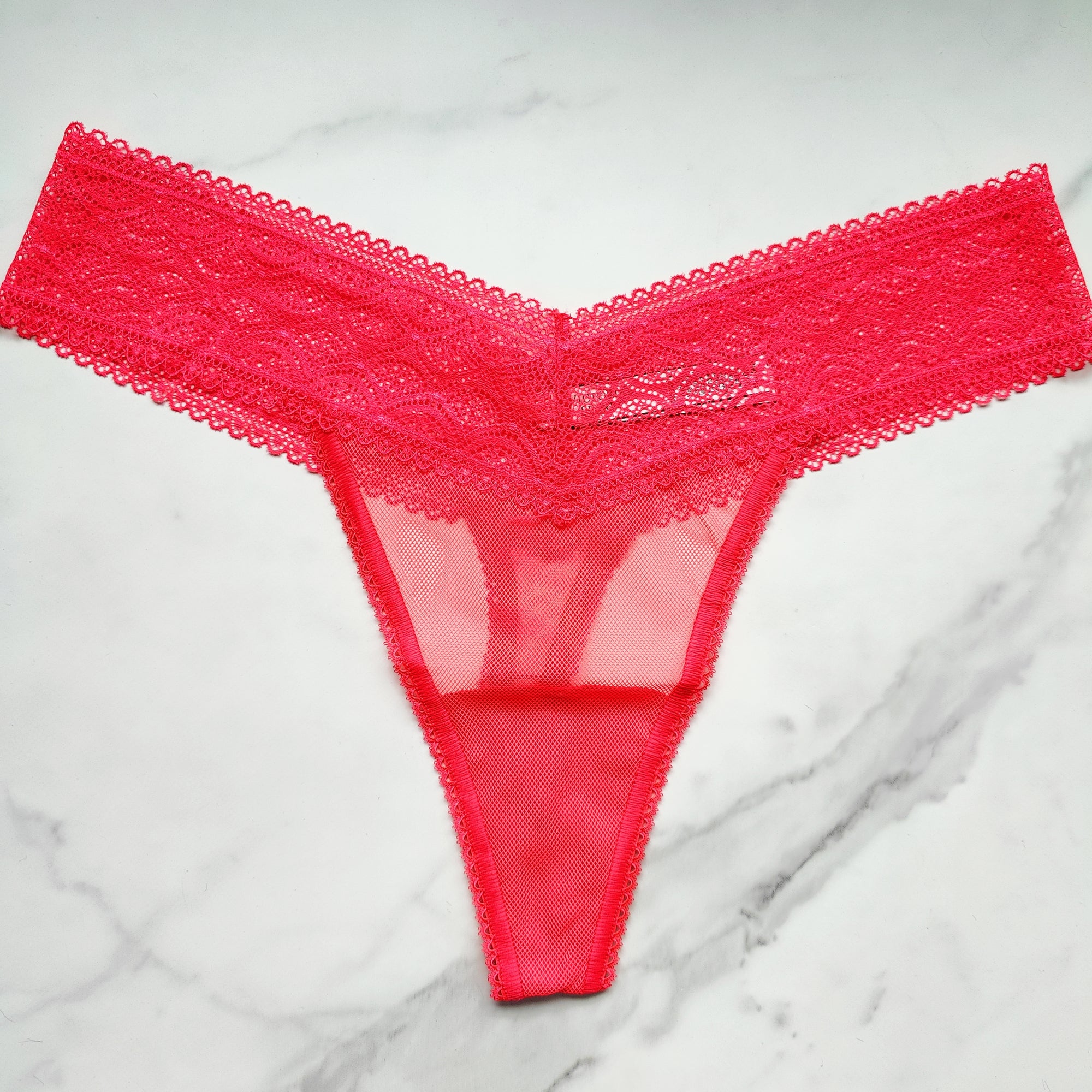 The Lacie Lace-Waist Mesh Detail Thong Panty
