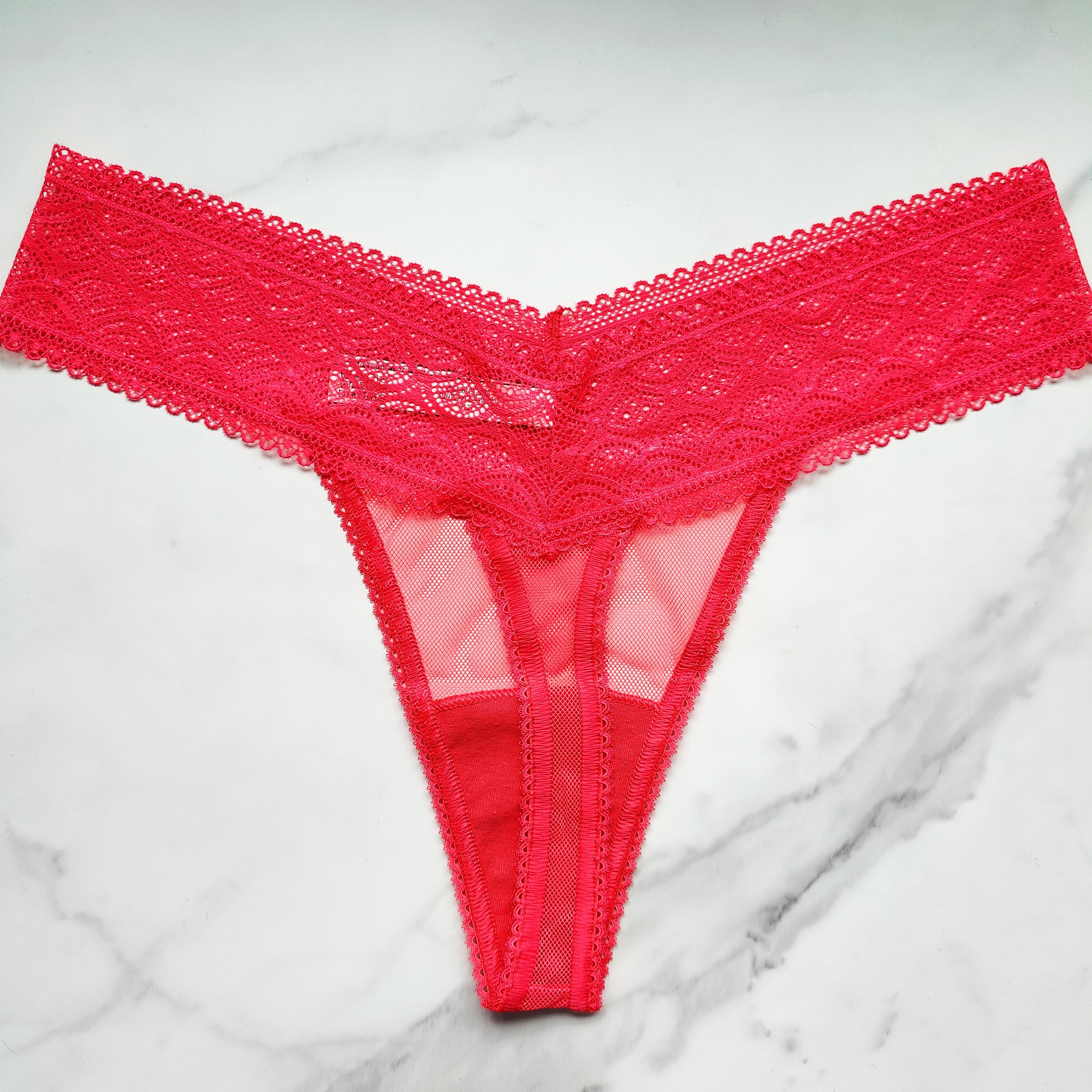 The Lacie Lace-Waist Mesh Detail Thong Panty