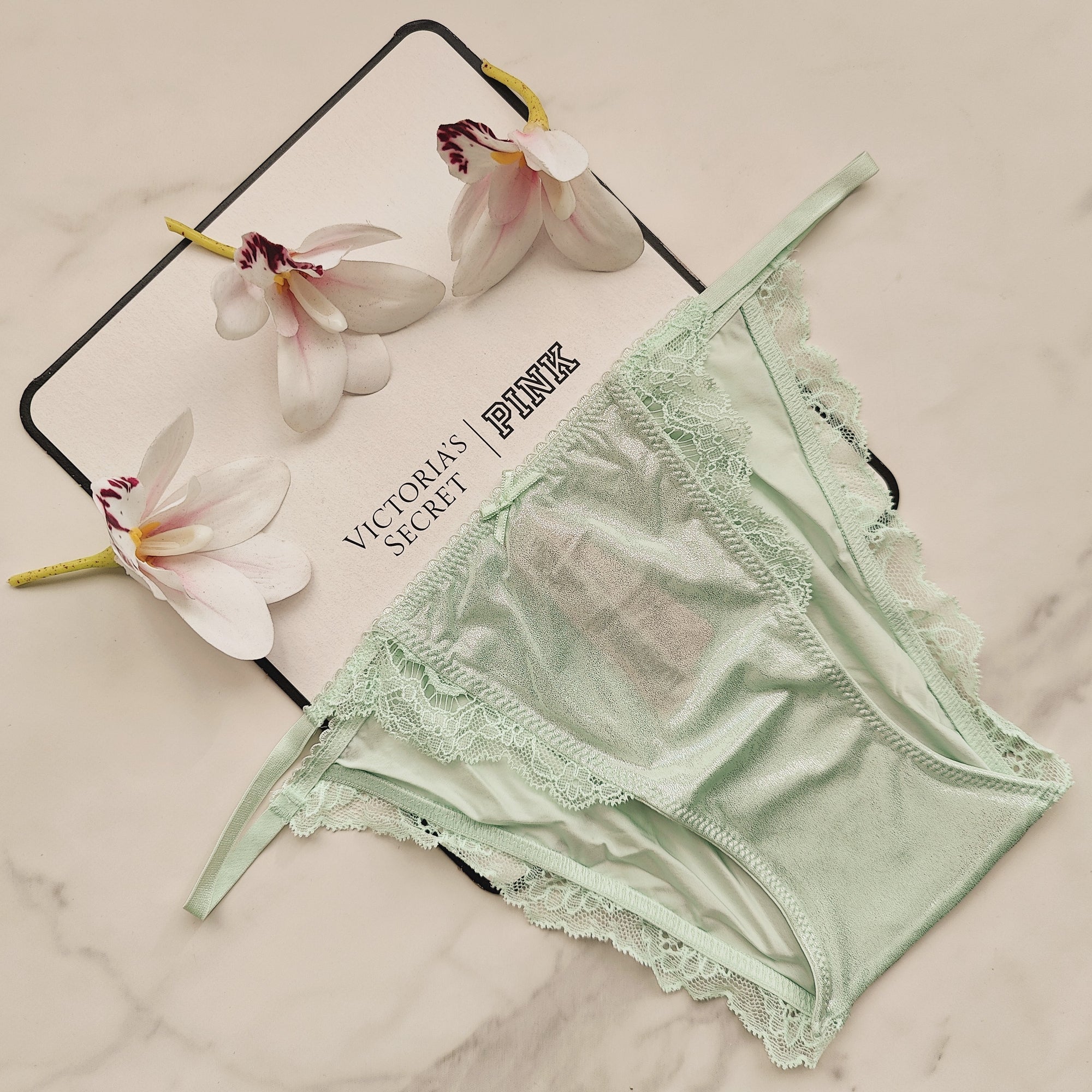Dream Angels Lace-Trim Smooth Shimmer String Bikini Panty
