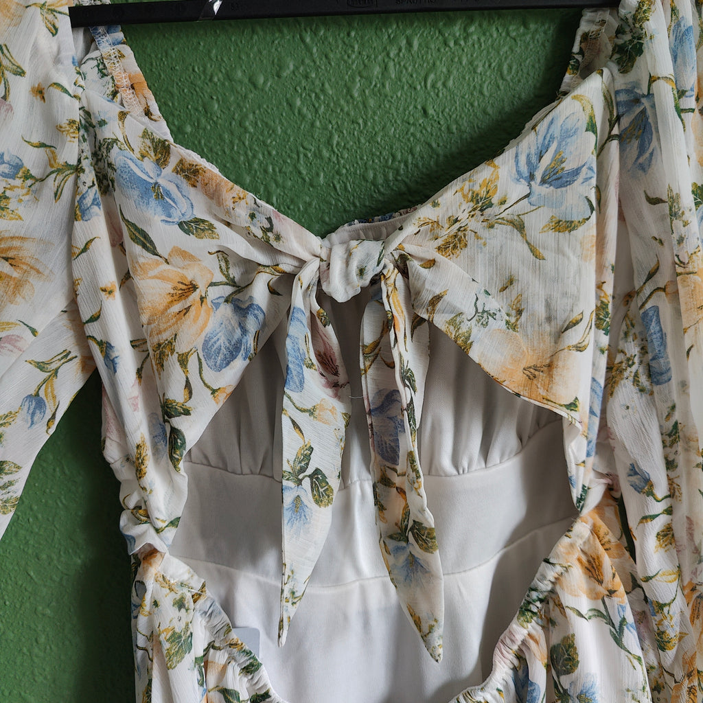 Floral Pleated Long Sleeve Dress