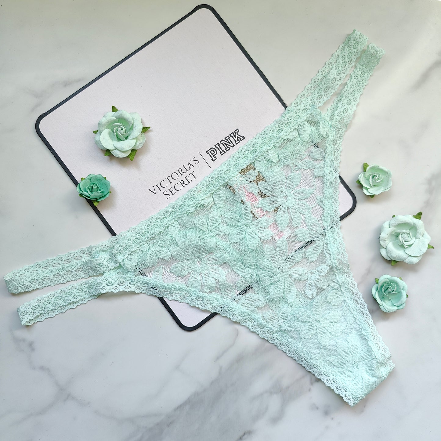 Victoria's Secret PINK Bright Green Lace Strappy Side Thong Panty