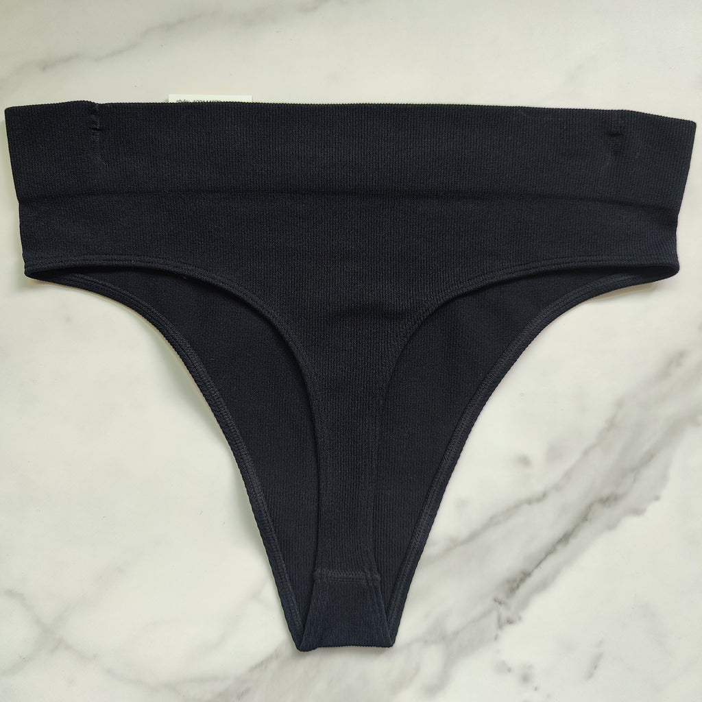 Seamless Ribbed Hi-Cut Thong Panty