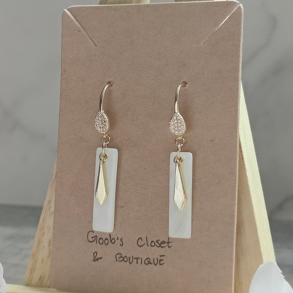 Sofiya Handmade 18K Gold Plated Copper Cubic Zirconia and Mother of Pearl Shell Earrings