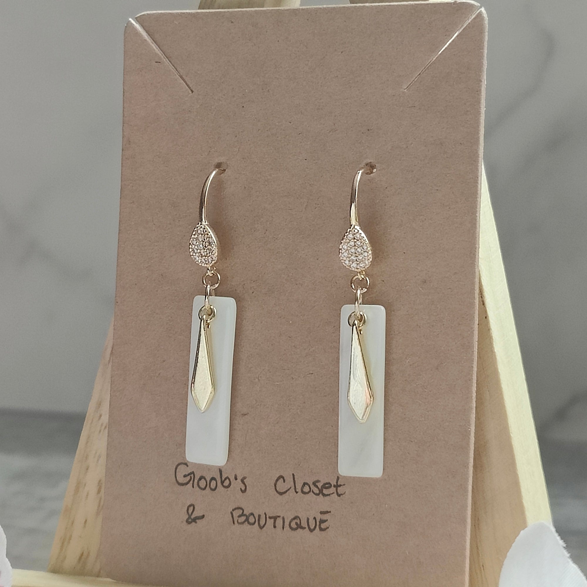 Sofiya Handmade 18K Gold Plated Copper Cubic Zirconia and Mother of Pearl Shell Earrings