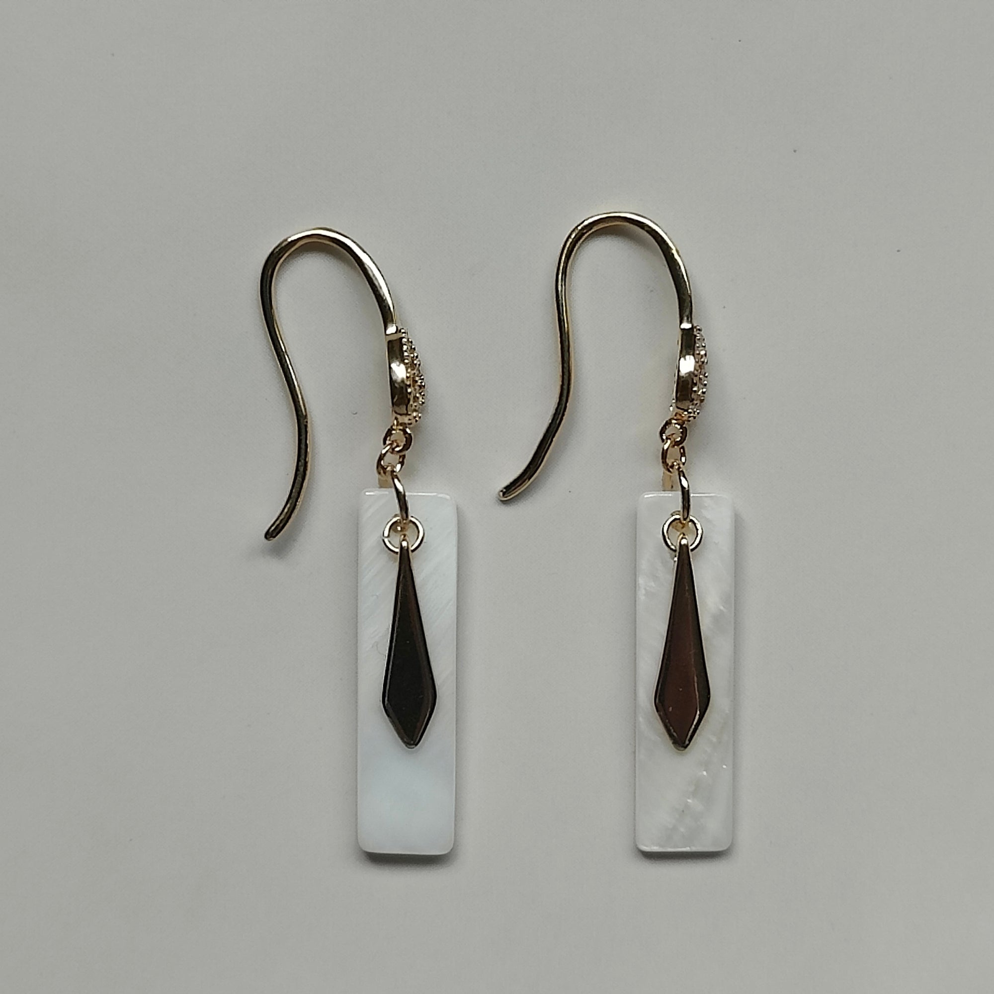Sofiya Handmade 18K Gold Plated Copper Cubic Zirconia and Mother of Pearl Shell Earrings