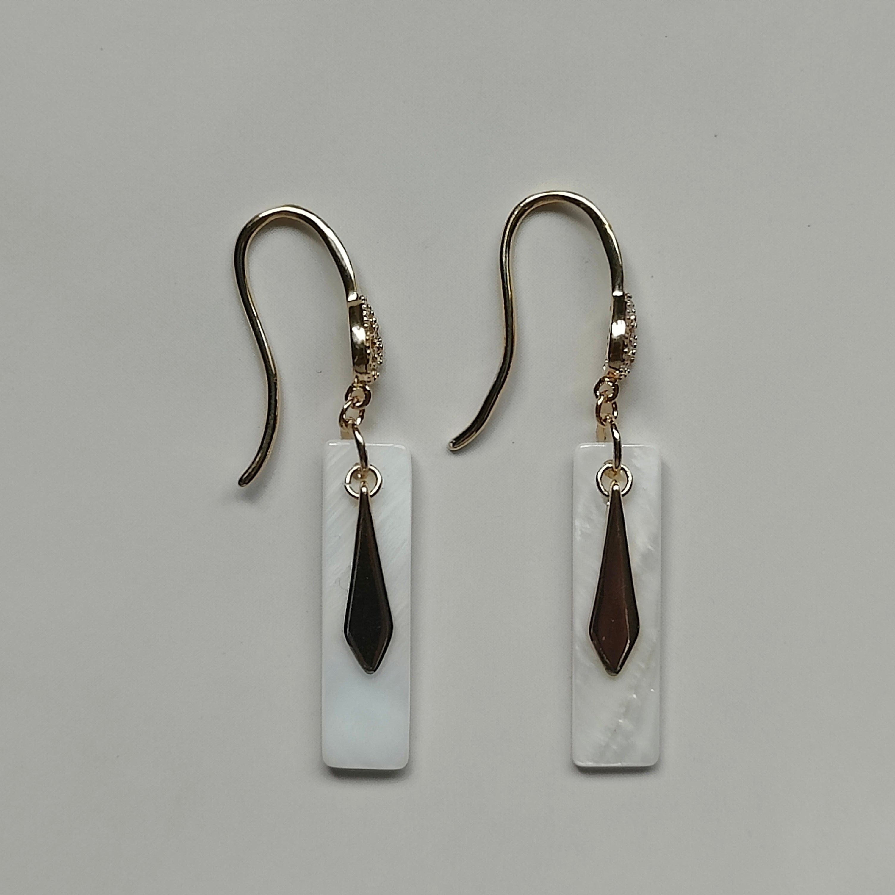 Sofiya Handmade 18K Gold Plated Copper Cubic Zirconia and Mother of Pearl Shell Earrings