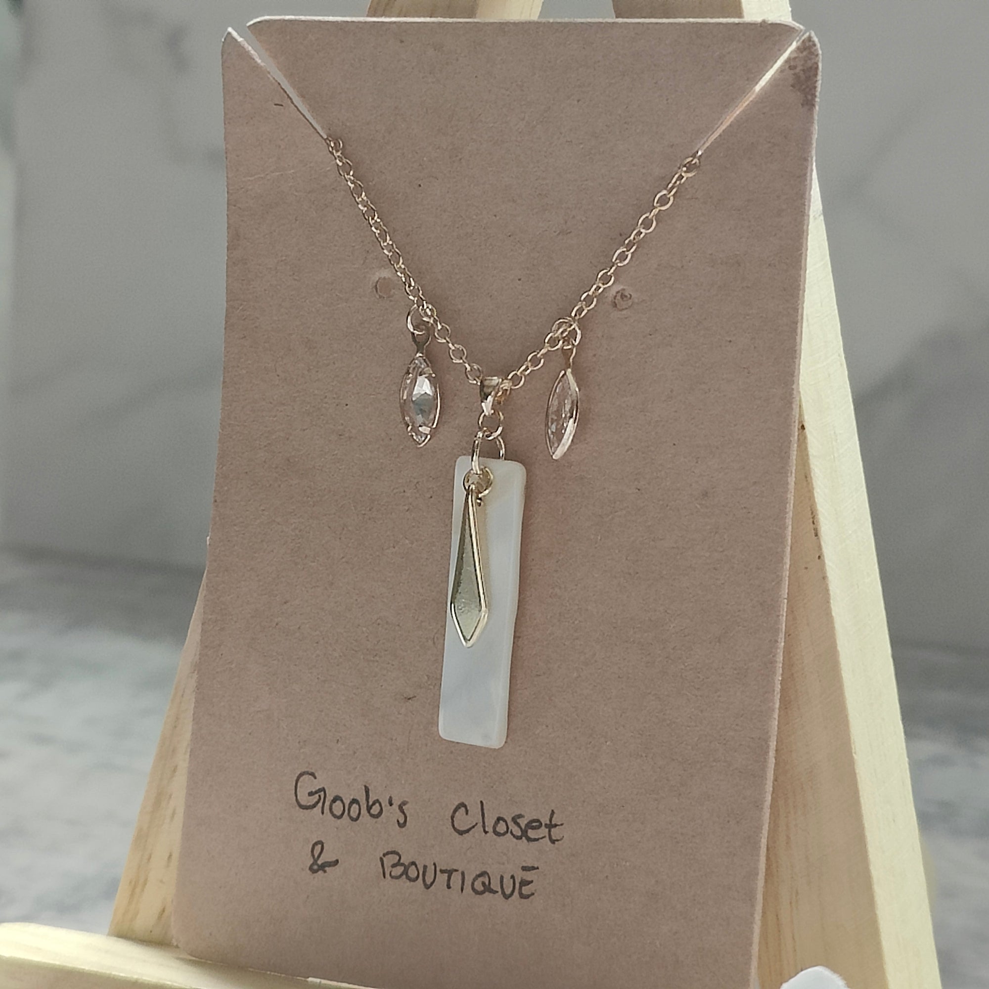 Sofiya Handmade 18K Gold Plated Copper Cubic Zirconia and Mother of Pearl Shell Necklace