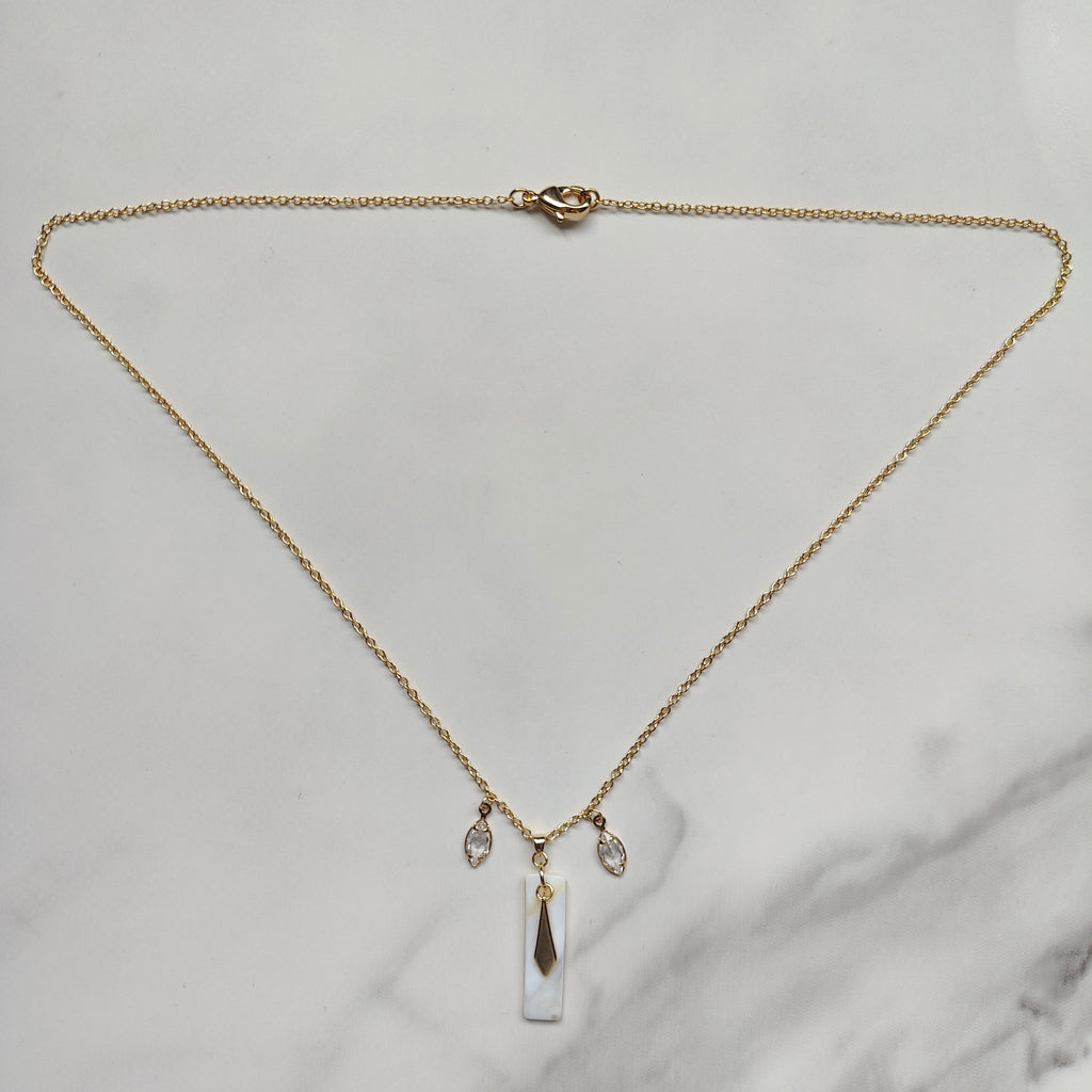 Sofiya Handmade 18K Gold Plated Copper Cubic Zirconia and Mother of Pearl Shell Necklace