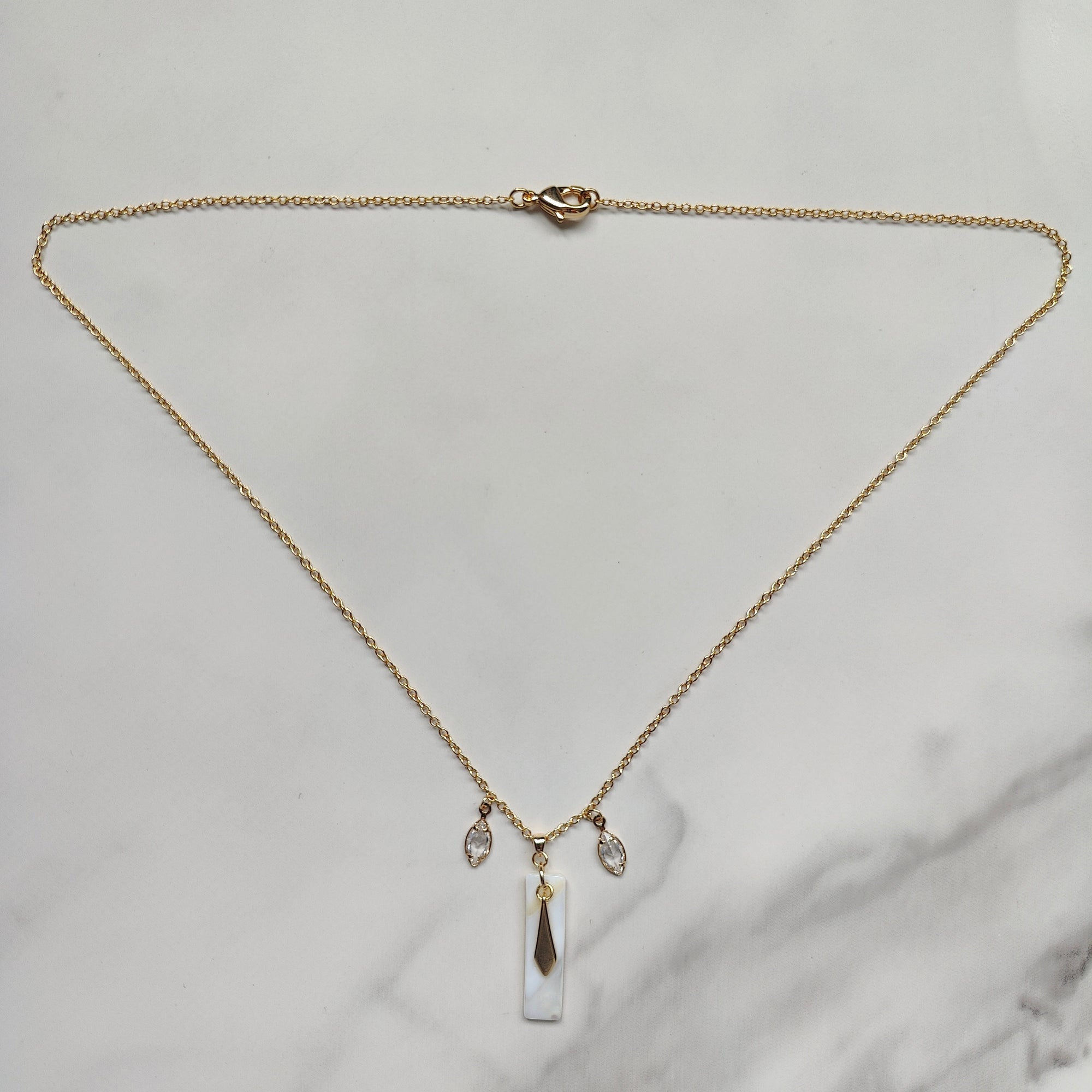Sofiya Handmade 18K Gold Plated Copper Cubic Zirconia and Mother of Pearl Shell Necklace