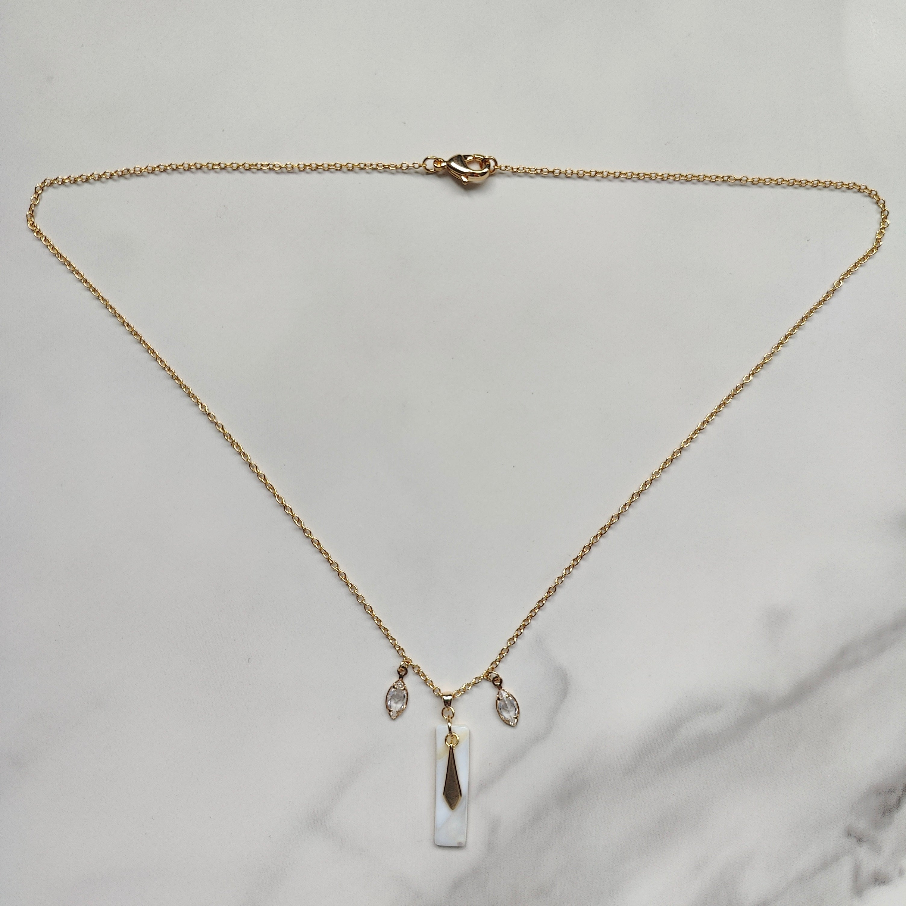 Sofiya Handmade 18K Gold Plated Copper Cubic Zirconia and Mother of Pearl Shell Necklace