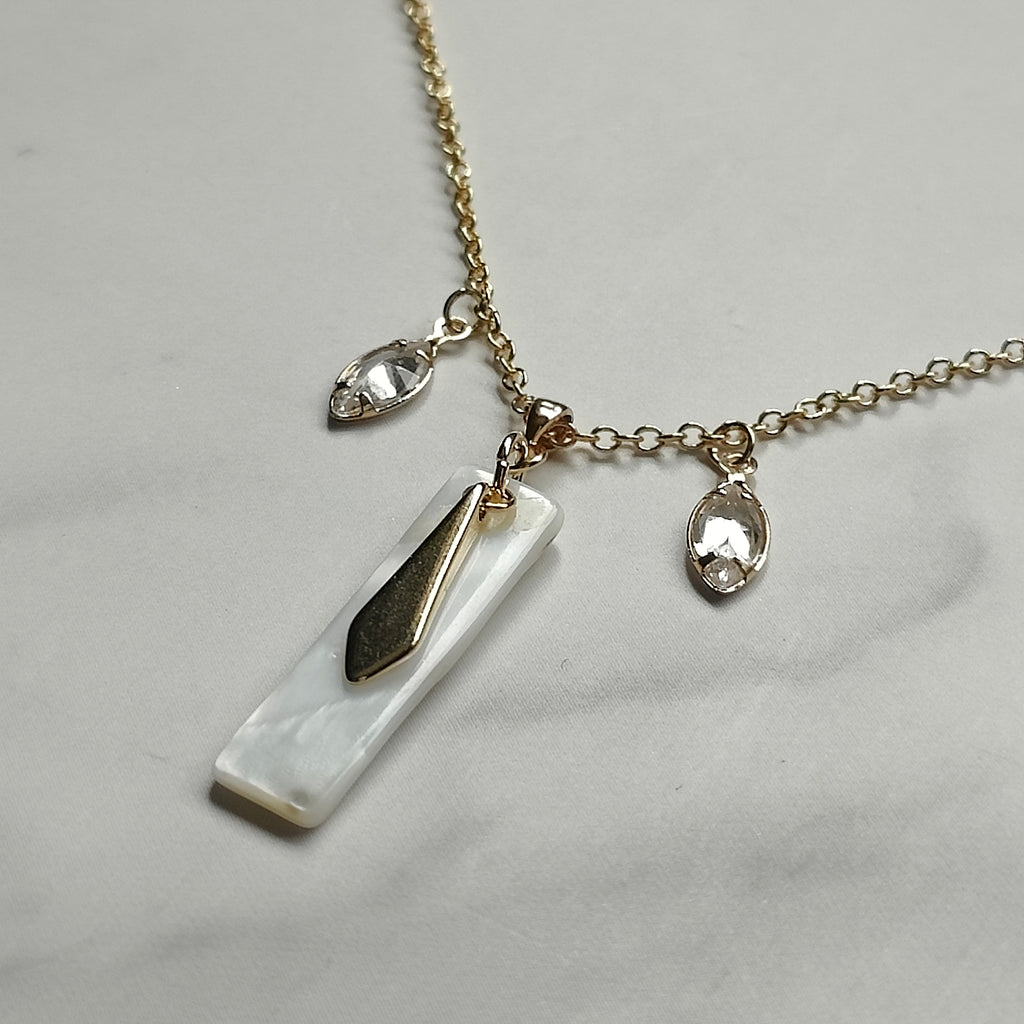 Sofiya Handmade 18K Gold Plated Copper Cubic Zirconia and Mother of Pearl Shell Necklace