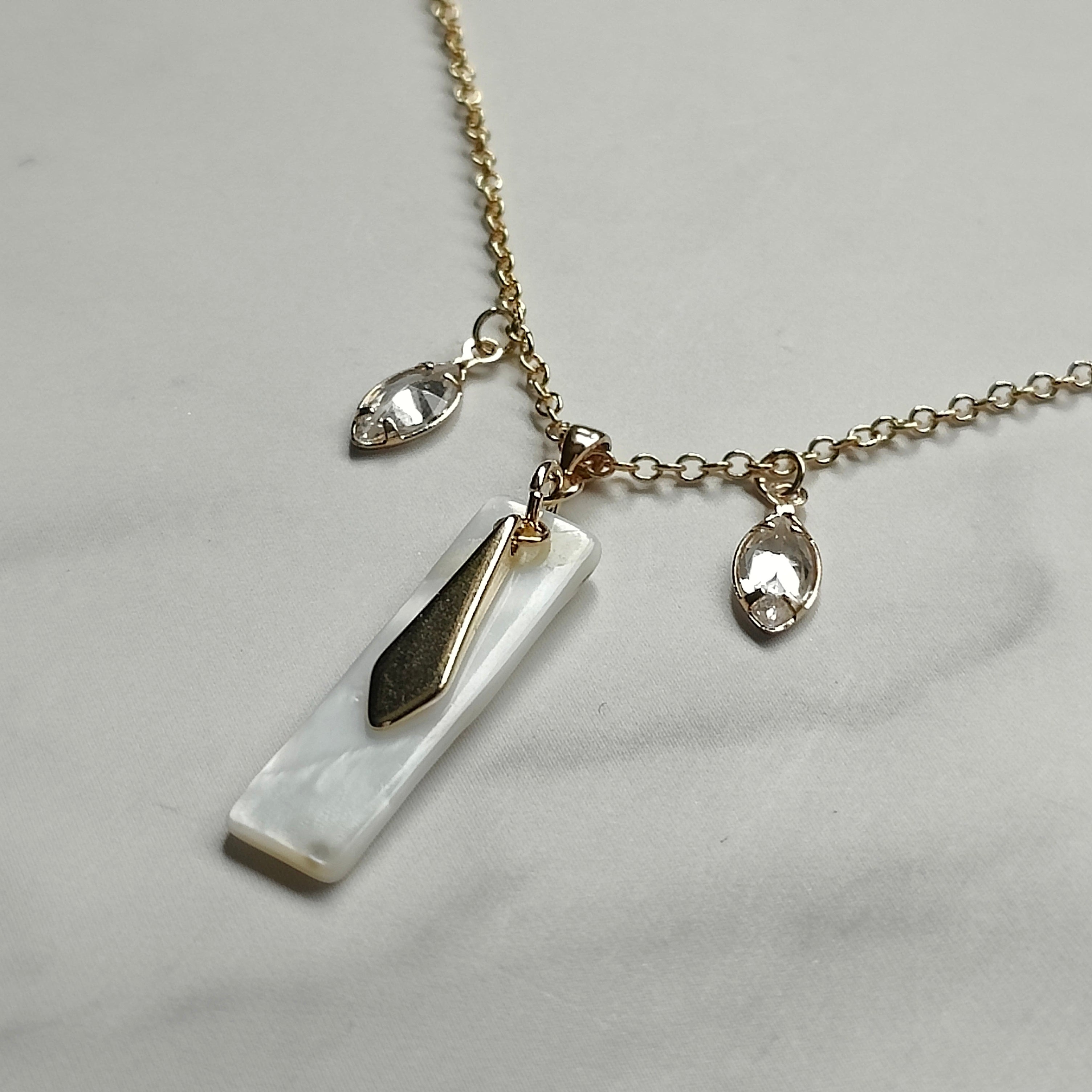 Sofiya Handmade 18K Gold Plated Copper Cubic Zirconia and Mother of Pearl Shell Necklace