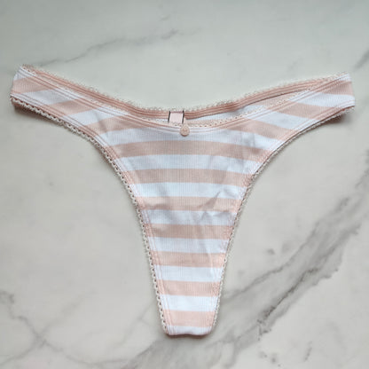 Ribbed Stretch Cotton High-Leg Scoop Thong Panty