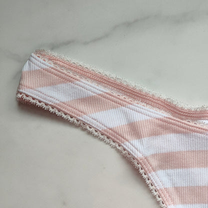 Ribbed Stretch Cotton High-Leg Scoop Thong Panty