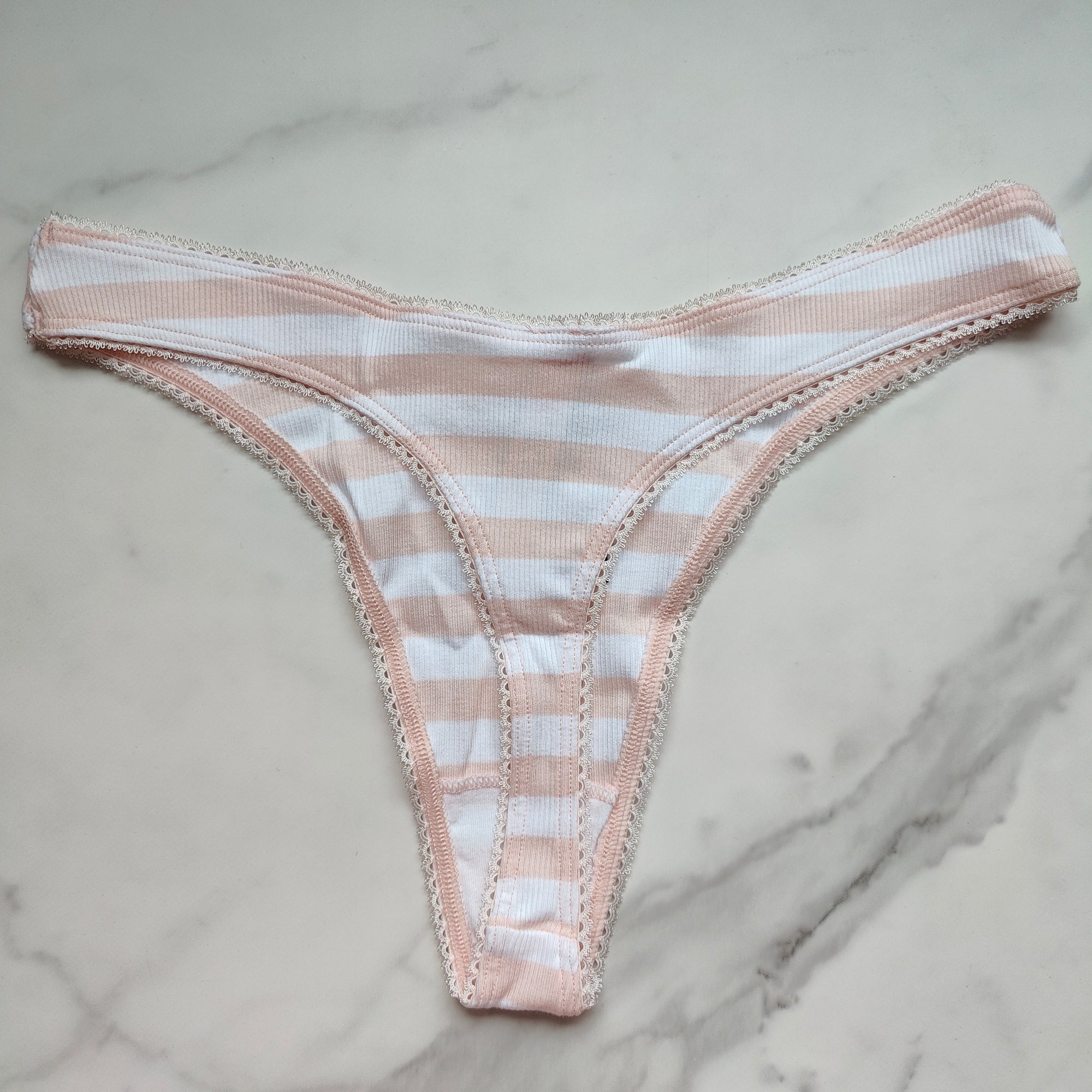 Ribbed Stretch Cotton High-Leg Scoop Thong Panty