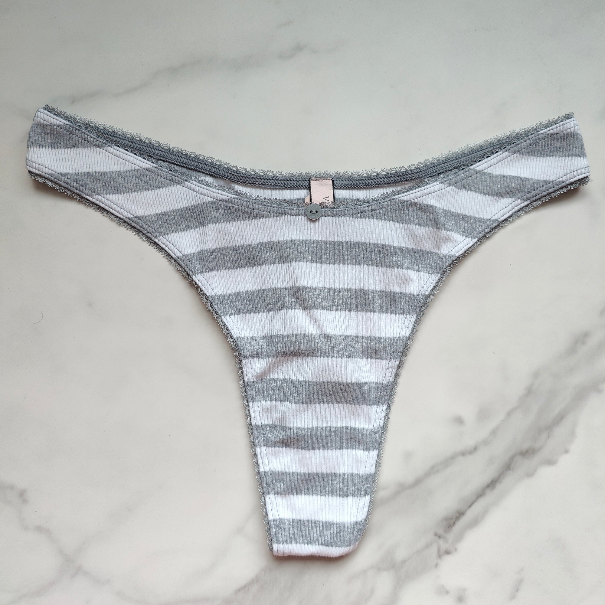 Ribbed Stretch Cotton High-Leg Scoop Thong Panty