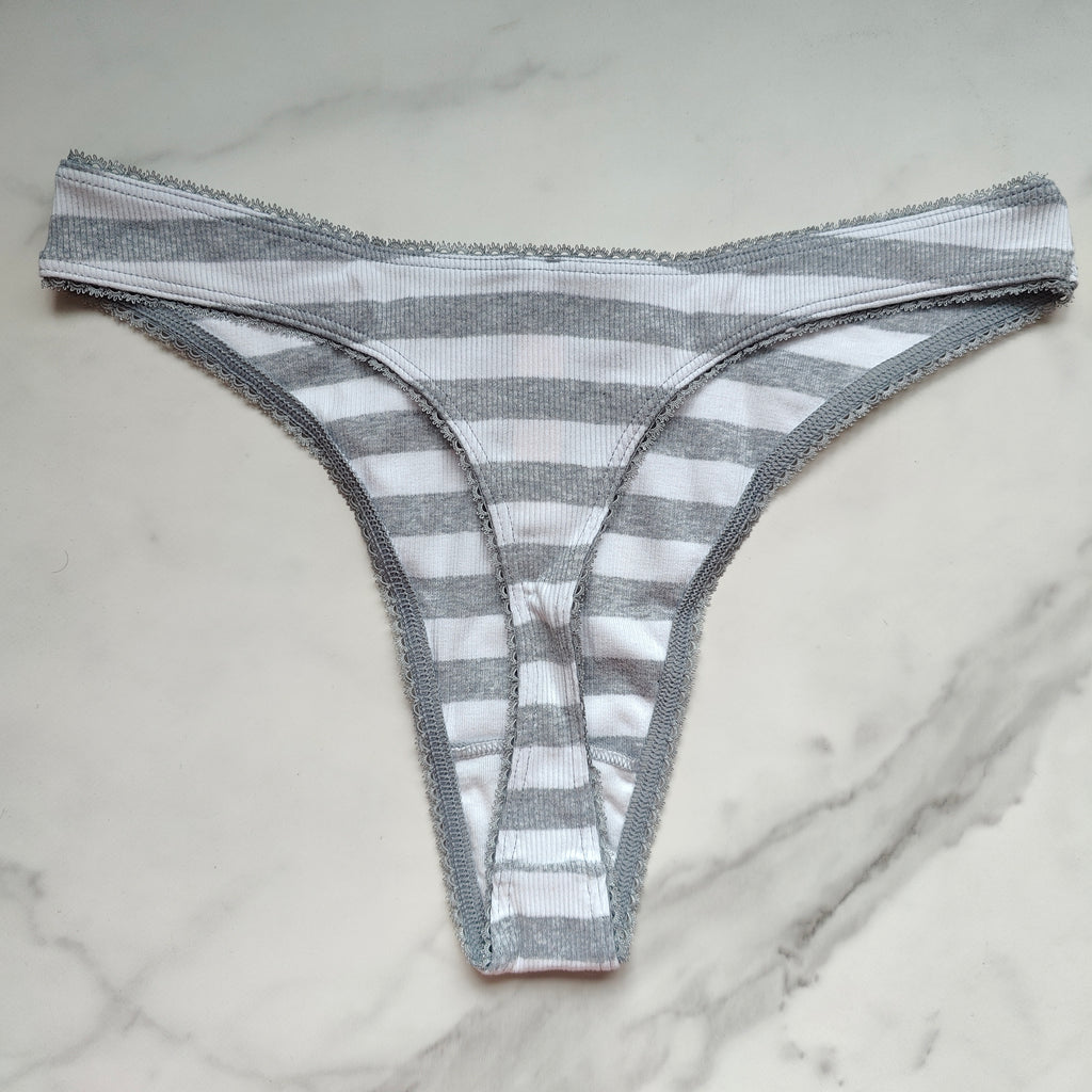 Ribbed Stretch Cotton High-Leg Scoop Thong Panty