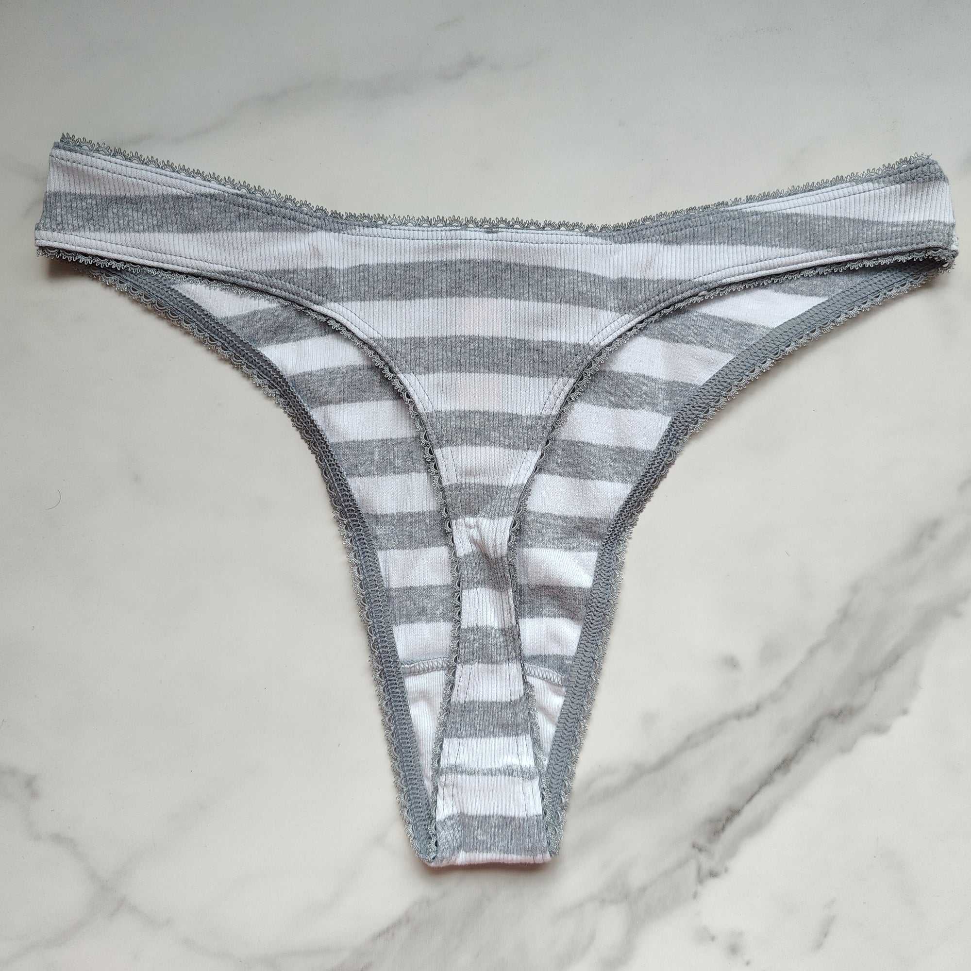 Ribbed Stretch Cotton High-Leg Scoop Thong Panty