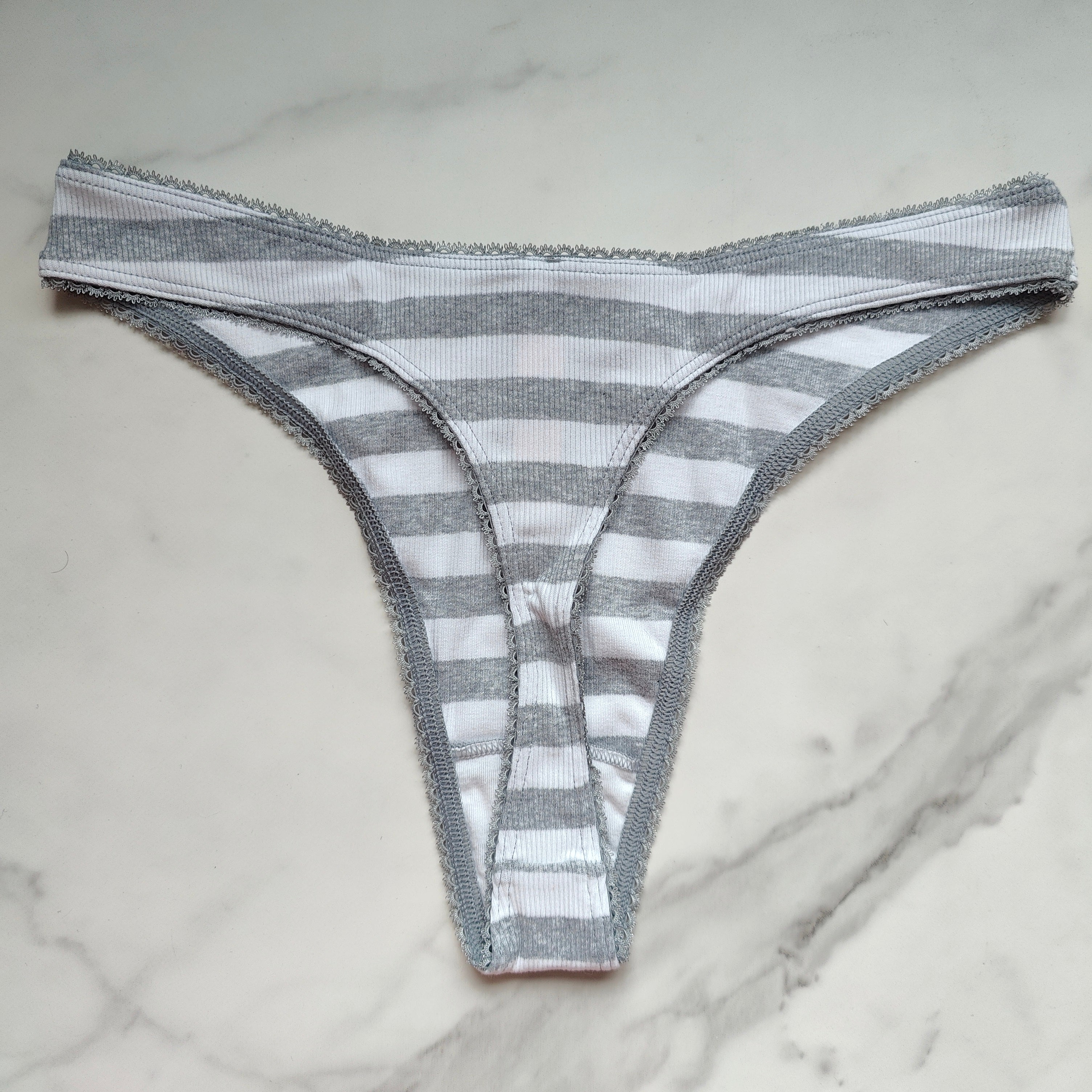 Ribbed Stretch Cotton High-Leg Scoop Thong Panty