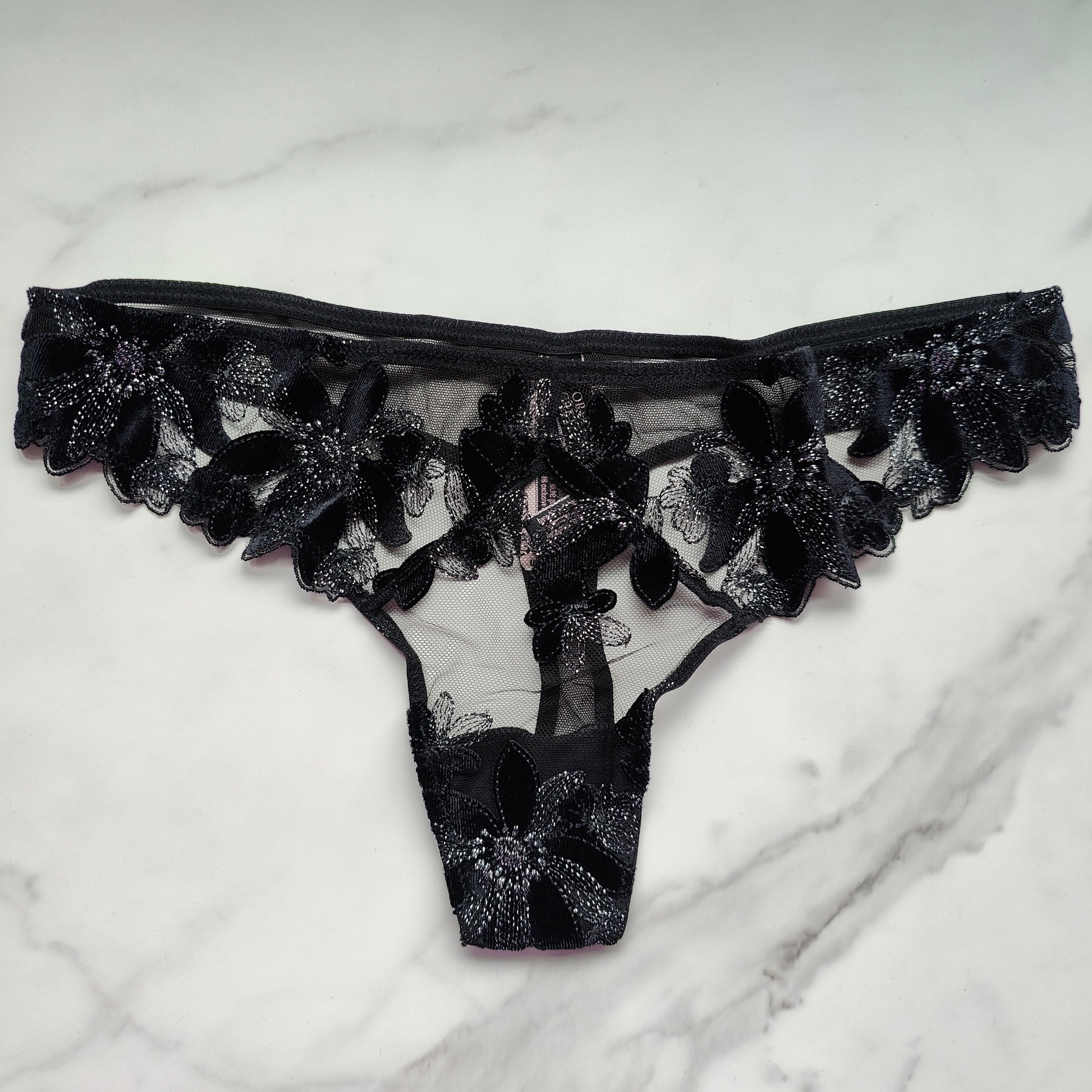 Very Sexy Velvet and Mesh Floral Embroidered Thong Panty – Goob's Closet &  Boutique