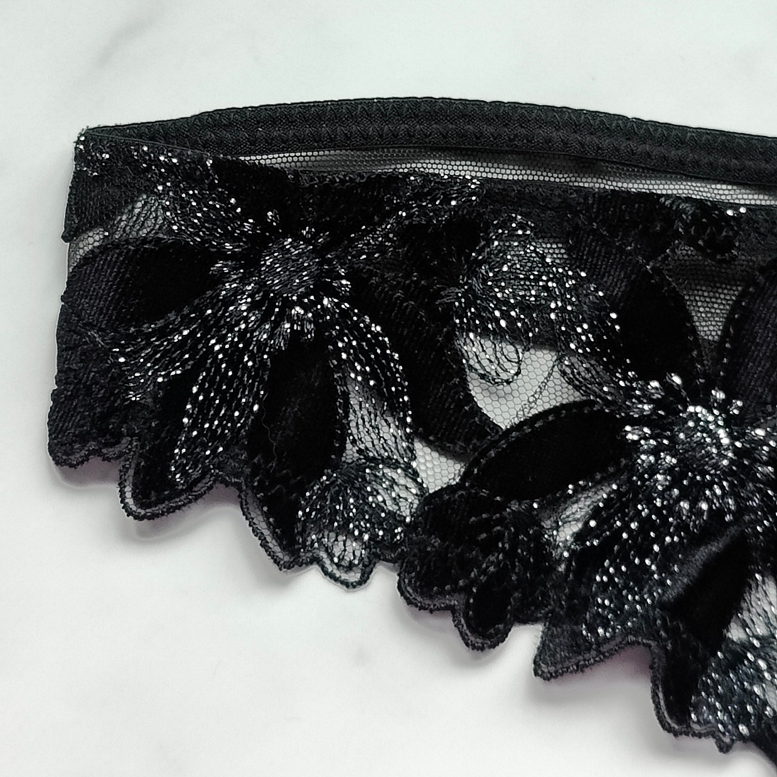 Very Sexy Velvet and Mesh Floral Embroidered Thong Panty