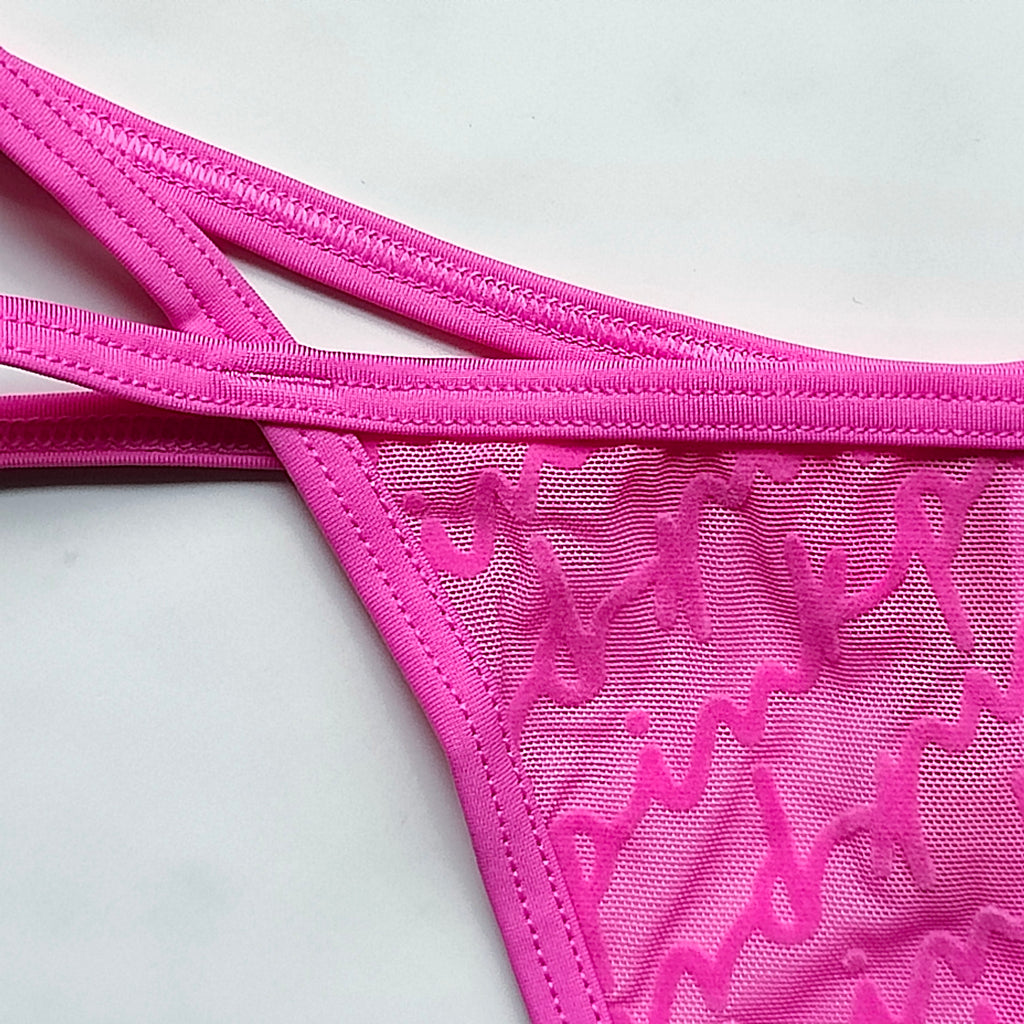 Flocked Mesh Logo Thong Panty