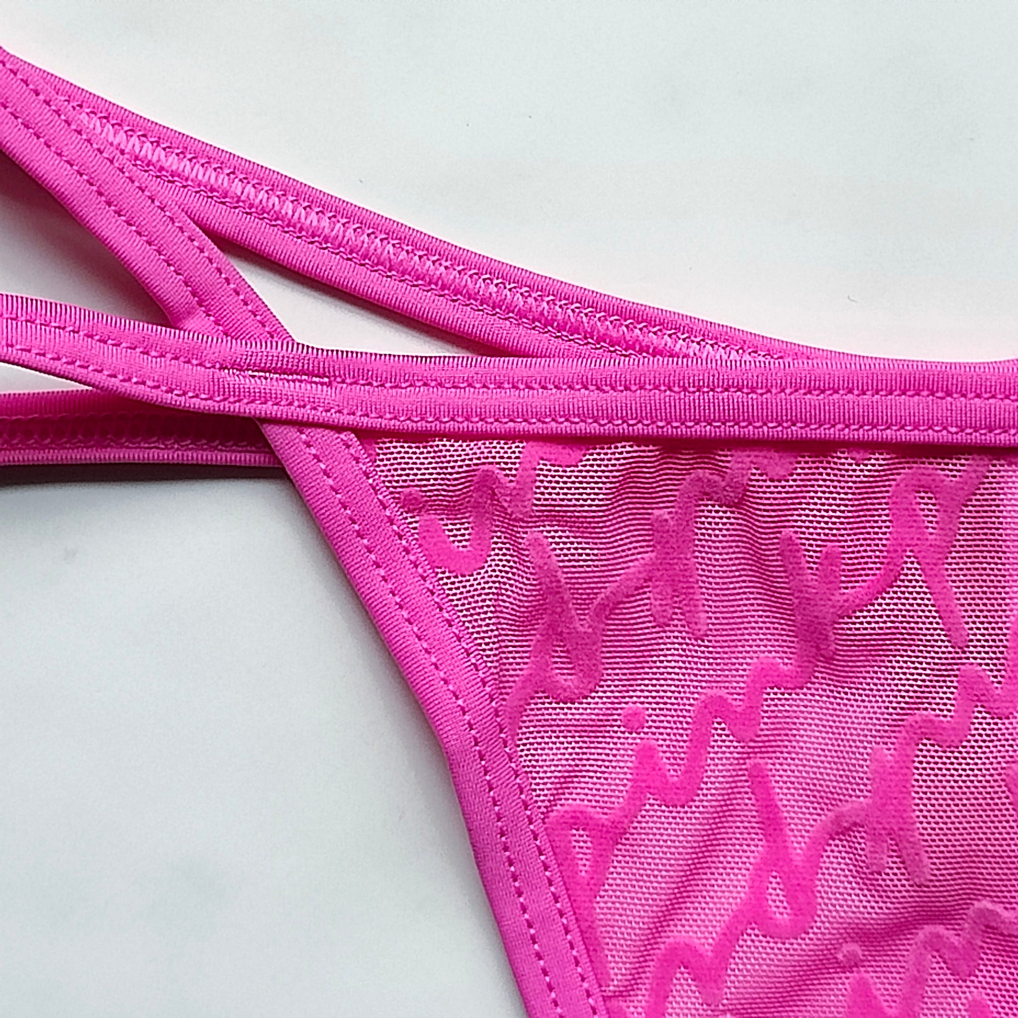 Flocked Mesh Logo Thong Panty