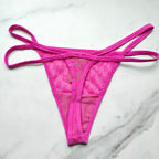 Flocked Mesh Logo Thong Panty