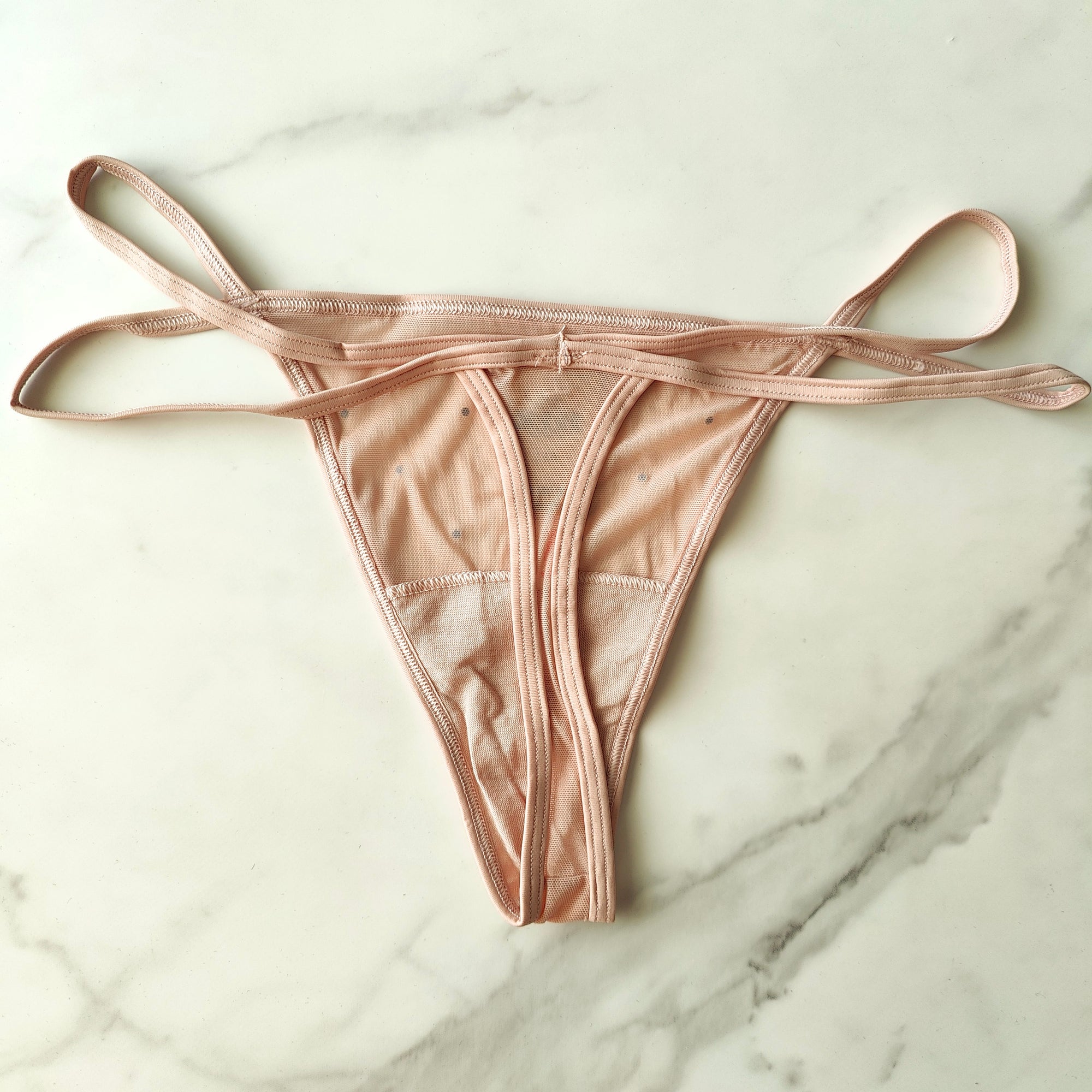 Shine Detail Mesh Thong Panty