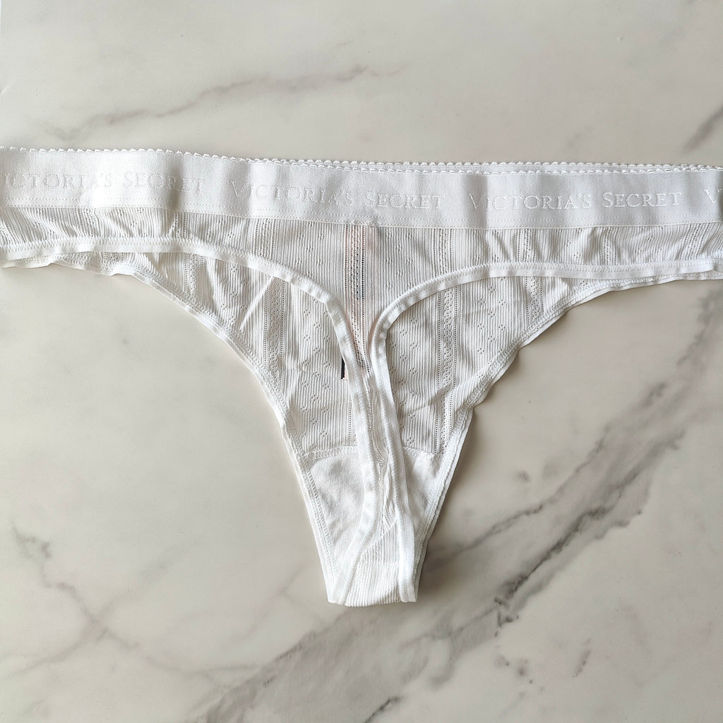 Logo Waist Pointelle Thong Panty