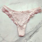 Stretch Cotton Lace-Trim High-Leg Scoop Thong Panty