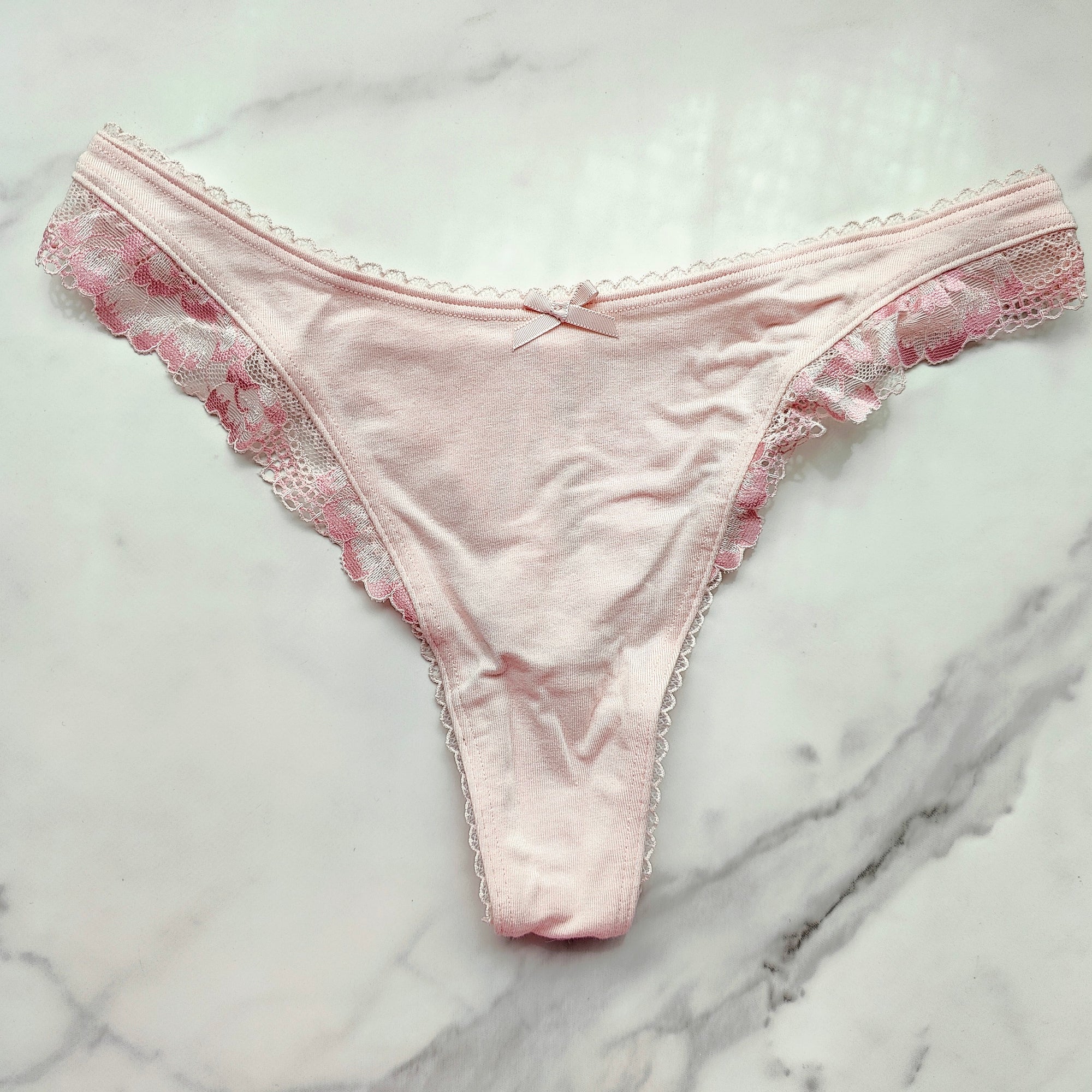 Stretch Cotton Lace-Trim High-Leg Scoop Thong Panty