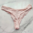 Stretch Cotton Lace-Trim High-Leg Scoop Thong Panty