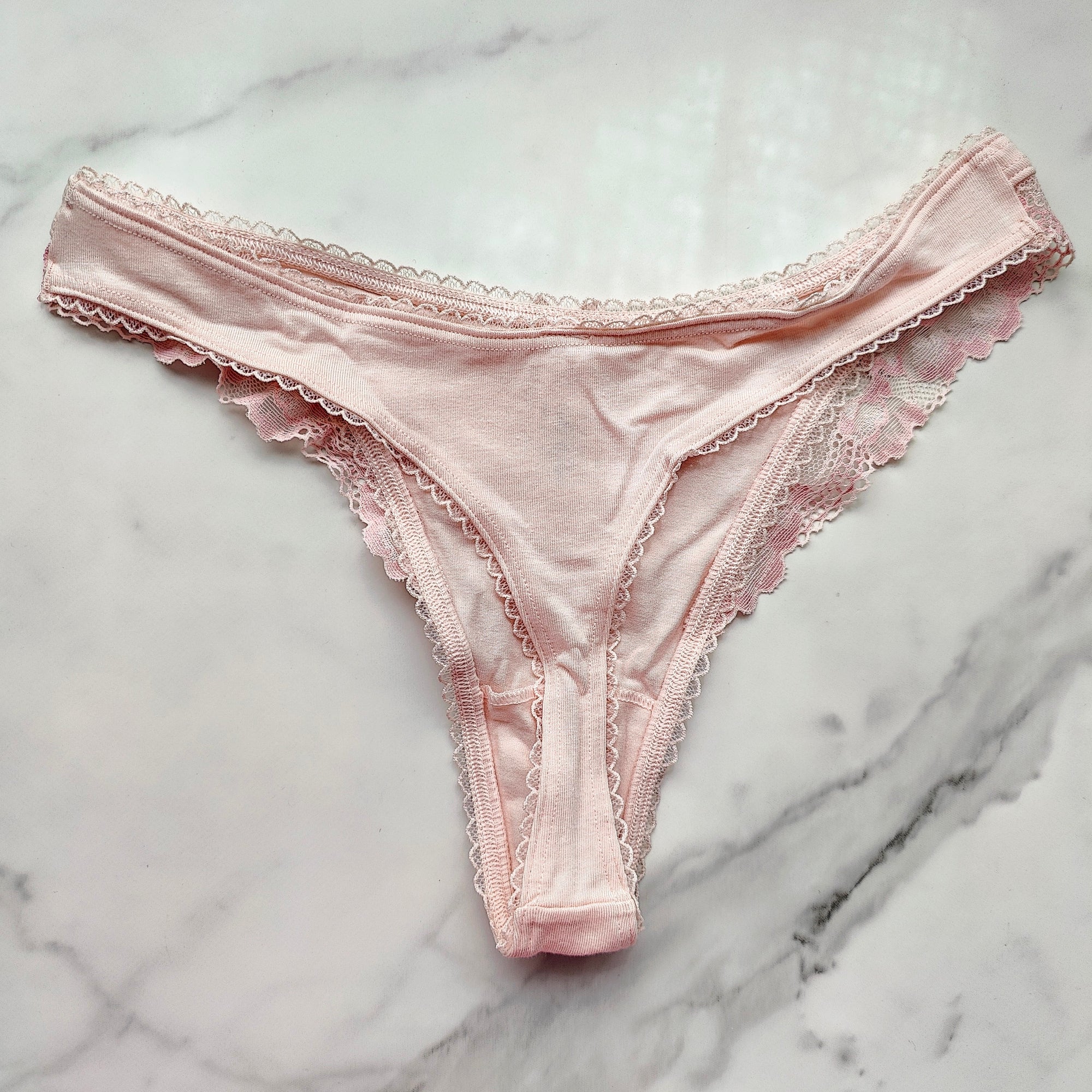 Stretch Cotton Lace-Trim High-Leg Scoop Thong Panty