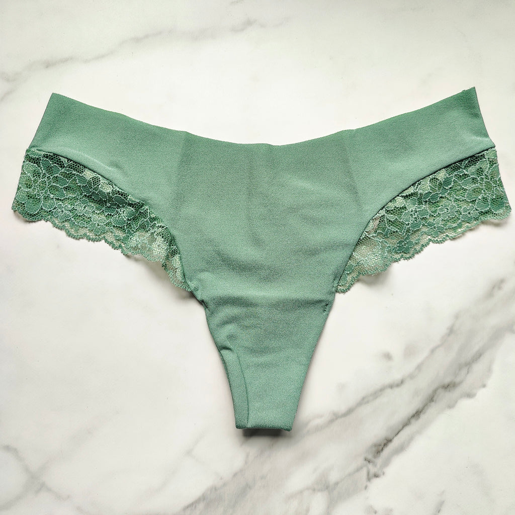 No-Show Lace-Trim Thong Panty