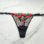 Very Sexy Cherry Embroidery Adjustable String Thong Panty