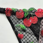 Very Sexy Cherry Embroidery Adjustable String Thong Panty