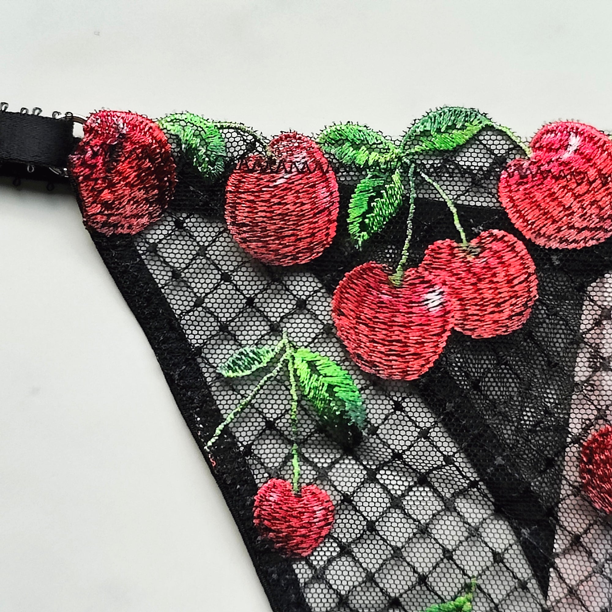 Very Sexy Cherry Embroidery Adjustable String Thong Panty