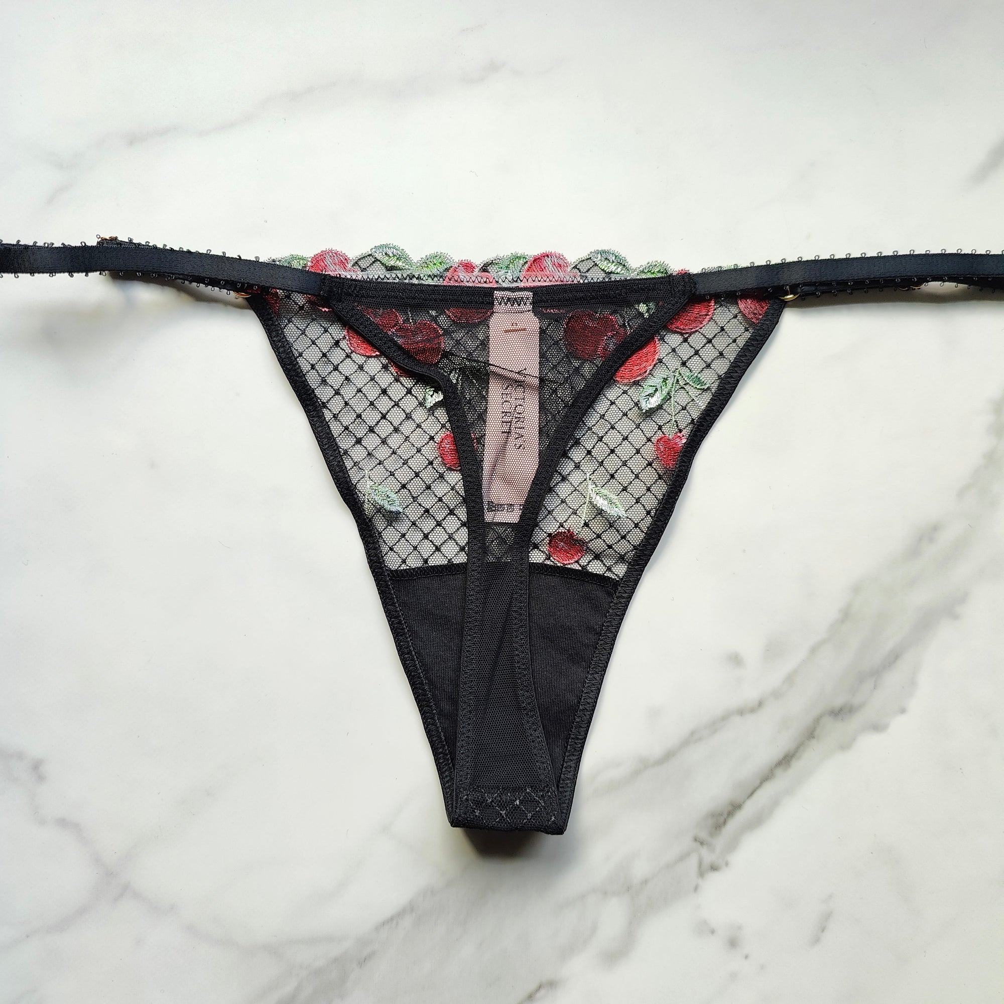 Very Sexy Cherry Embroidery Adjustable String Thong Panty