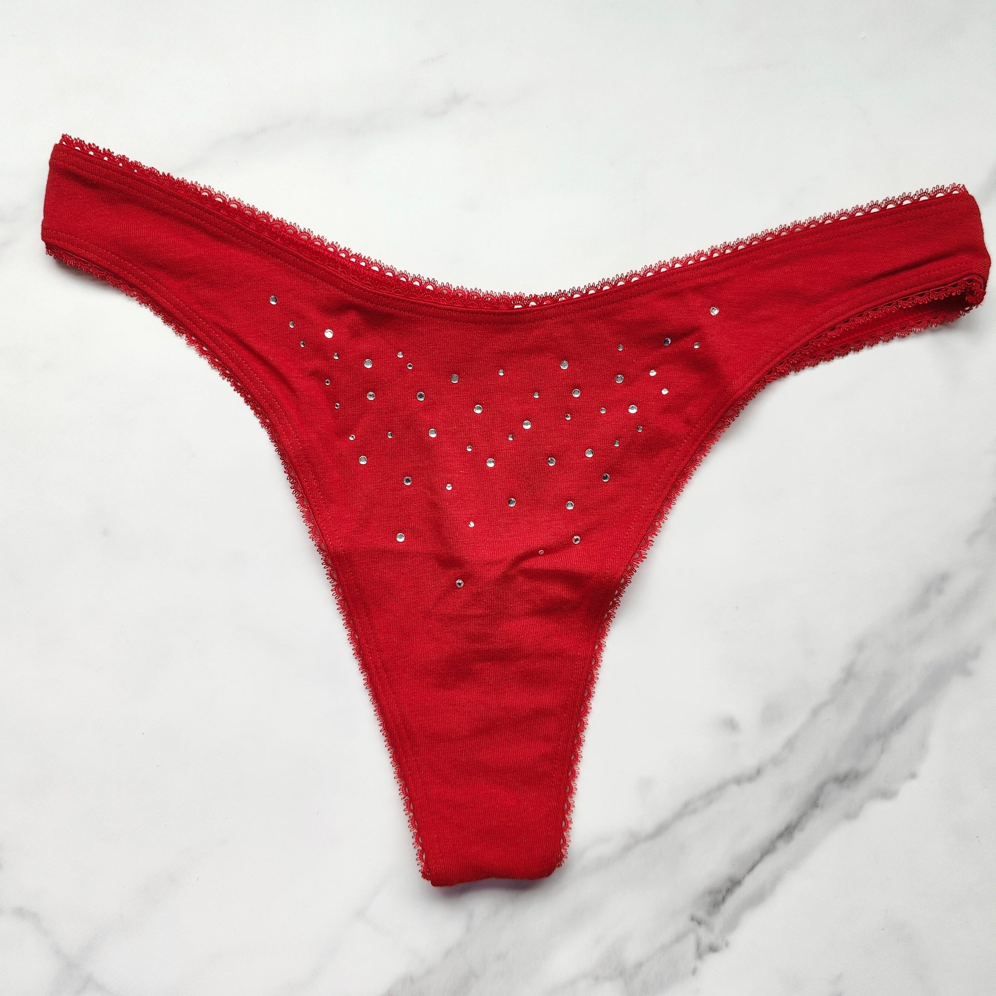 Stretch Cotton Scatter Shine High-Leg Scoop Thong Panty