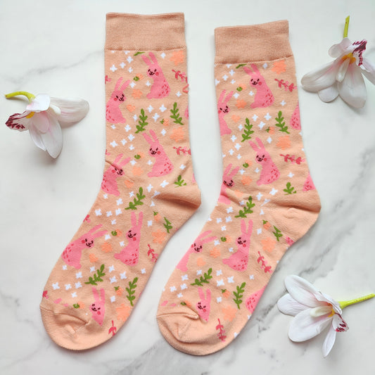 Pink Bunny Cotton Blend Crew Socks