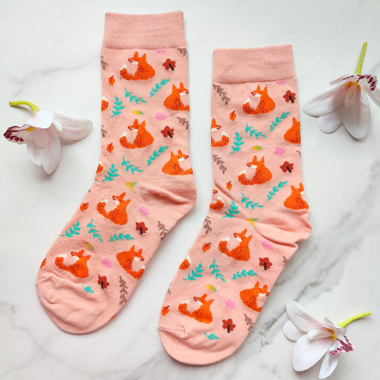 Fox in the Forest Cotton Blend Crew Socks