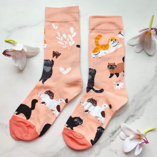 Cat Pals Cotton Blend Crew Socks