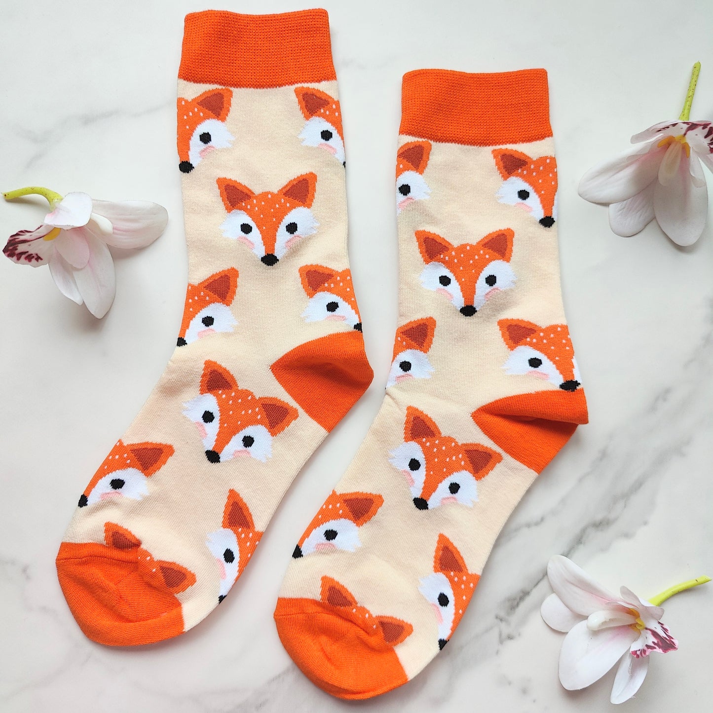 Fox Face Cotton Blend Crew Socks